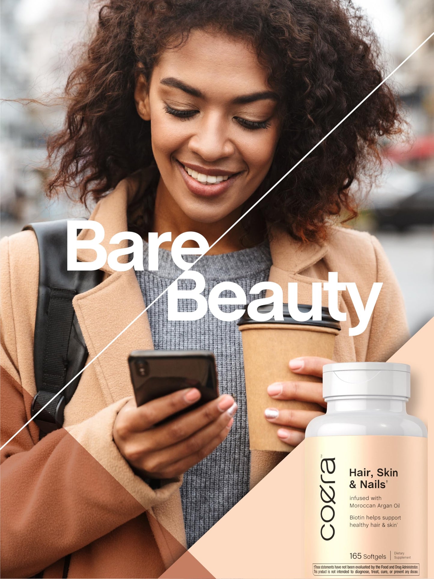 Coera Hair, Skin and Nails Vitamins with Collagen, Biotin & Moroccan Argan Oil Softgels 165 Count