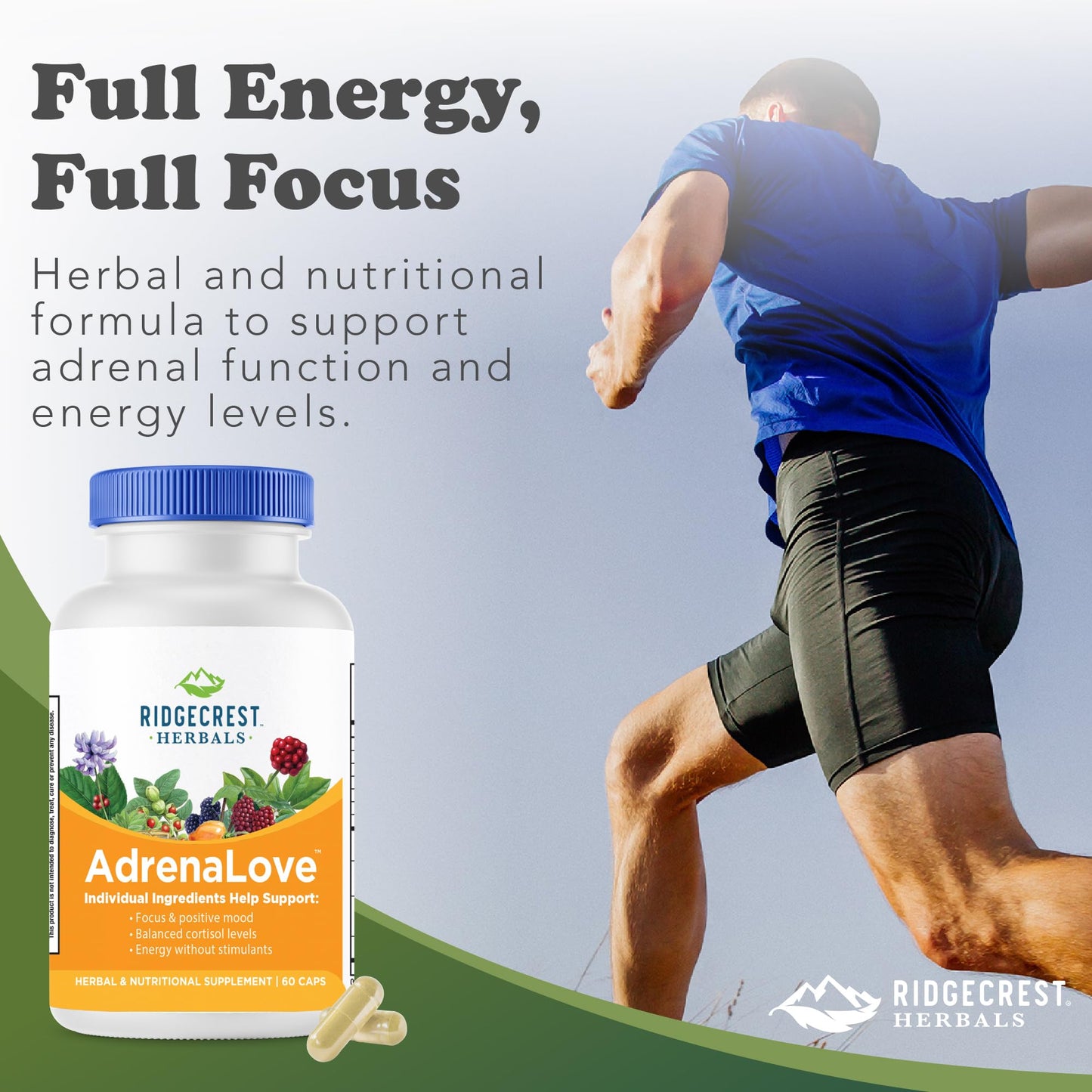 RidgeCrest Herbals AdrenaLove Adrenal Stress and Energy Support, 60 Capsules