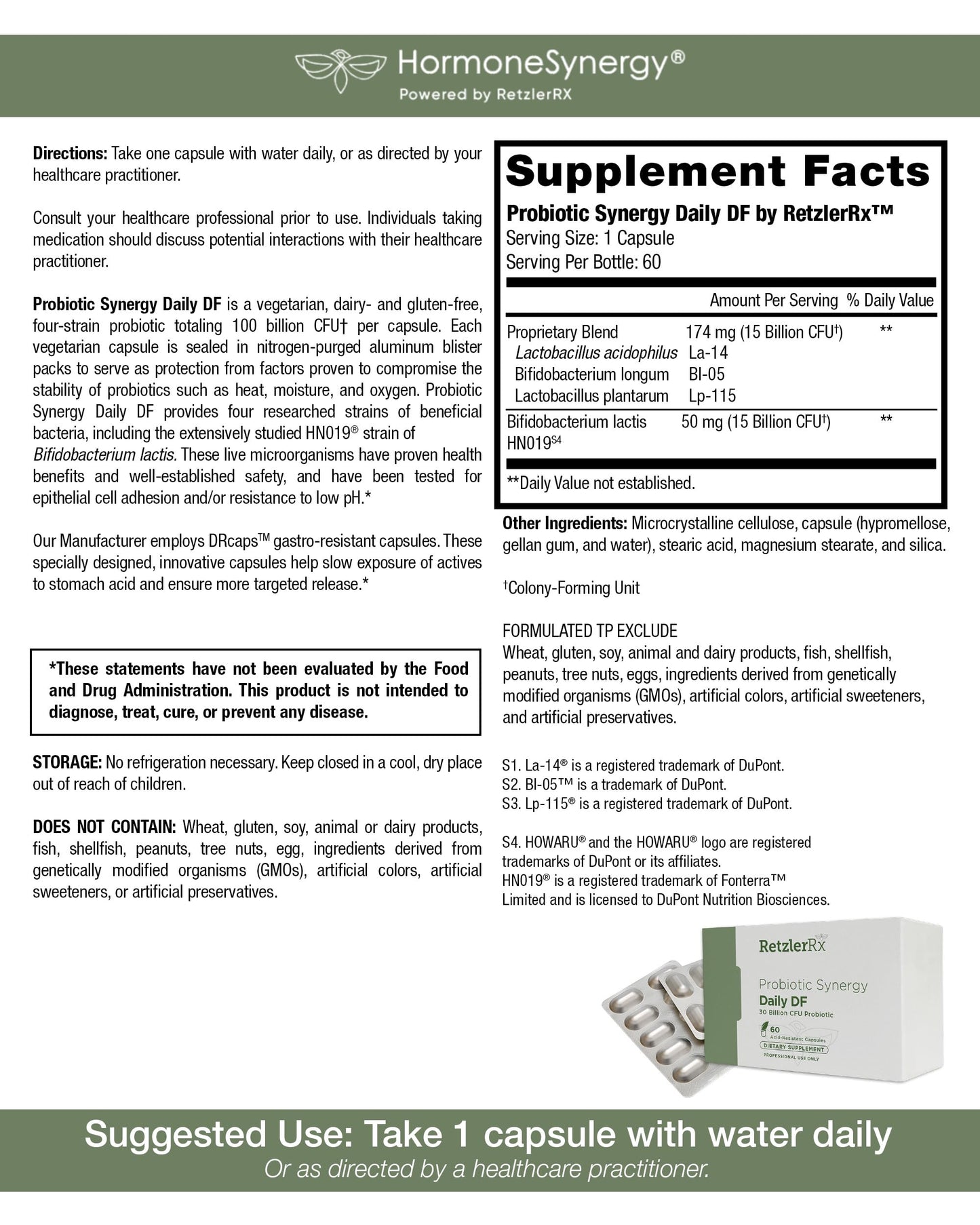 HormoneSynergy Probiotic Synergy Daily DF Capsule, 60 Count