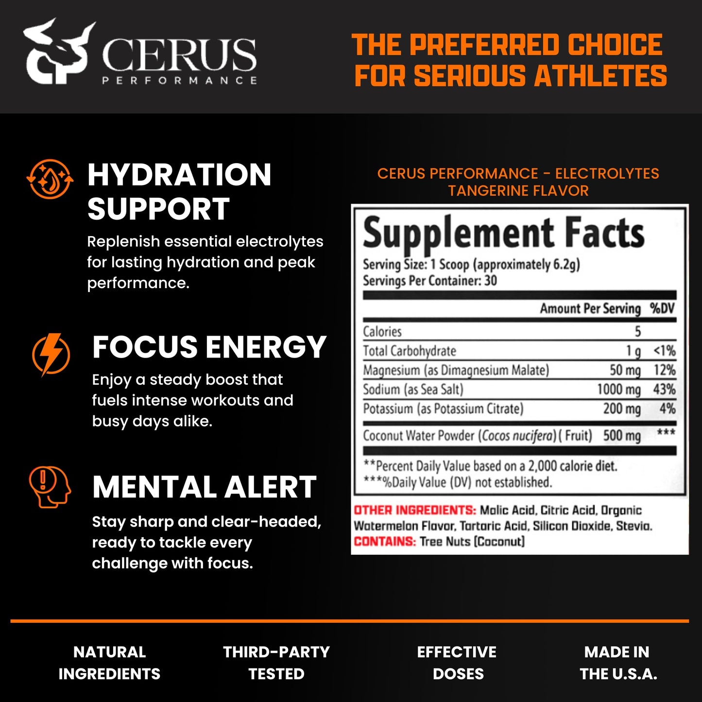 Cerus Performance Electrolyte Powder, Tangerine Flavor, 6.56 oz