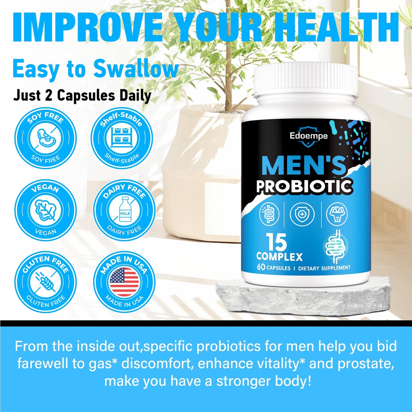 Edoempe Probiotics for Men, 500 Billion CFUs, 12 Strains, Cranberry, Goji, Turmeric & Amla, Shelf Stable, 420 Capsules