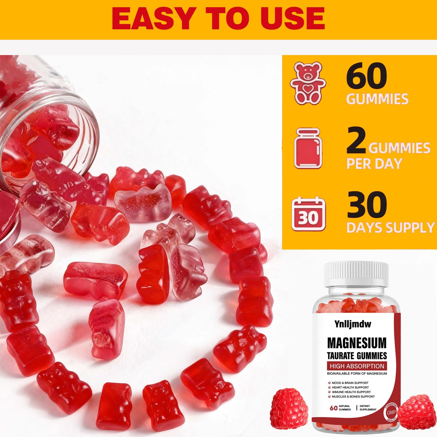 Ynlljmdw Magnesium Taurate Gummies, 60 Count