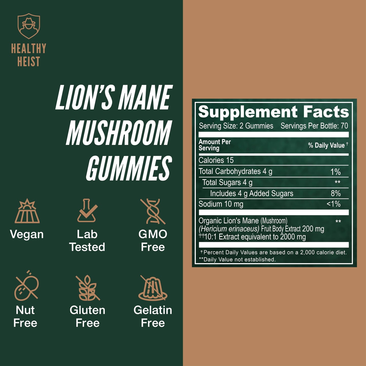 HEALTHY HEIST Lions Mane Mushroom Gummies 2000 mg 10:1 Extract, 140 Count