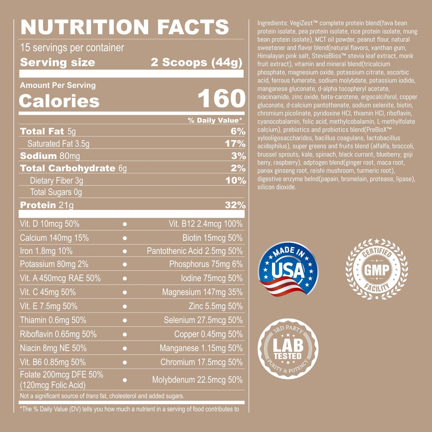 UpNourish Peanut Butter Vegan Protein Powder 22.24 Ounce