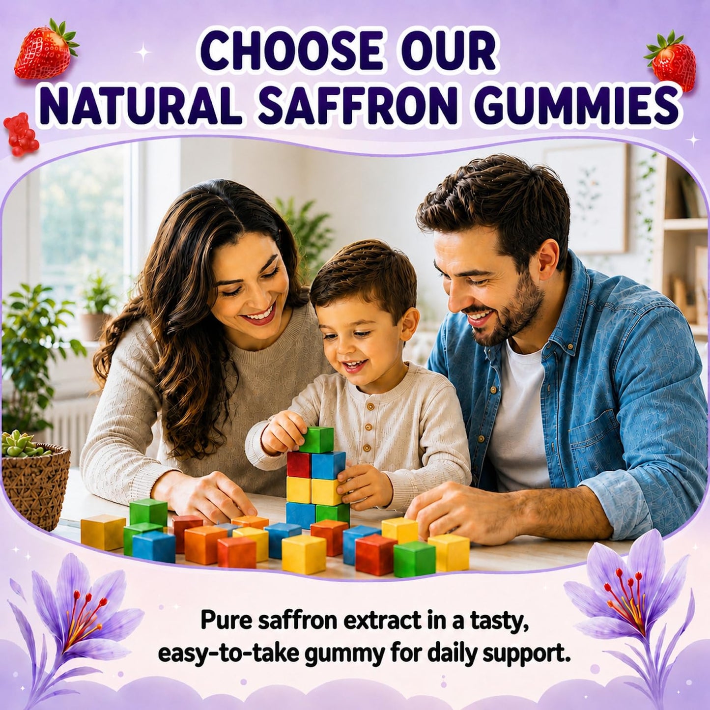 isLandear Saffron Gummies for Kids & Adults for Calm Mood, Focus & Daily Wellness Gummy, 60 Count
