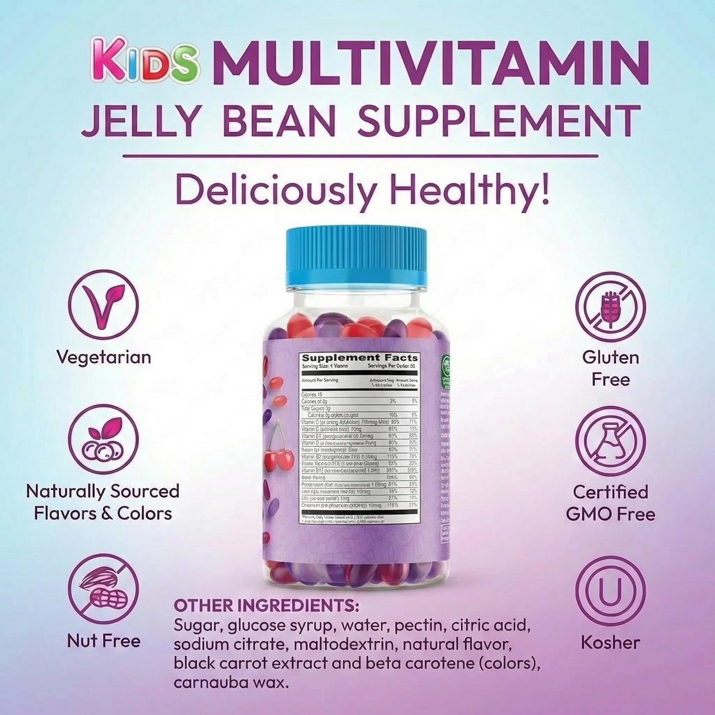Human Beanz Multivitamin Jelly Bean Gummies with Zinc for Kids, 120 Gummies