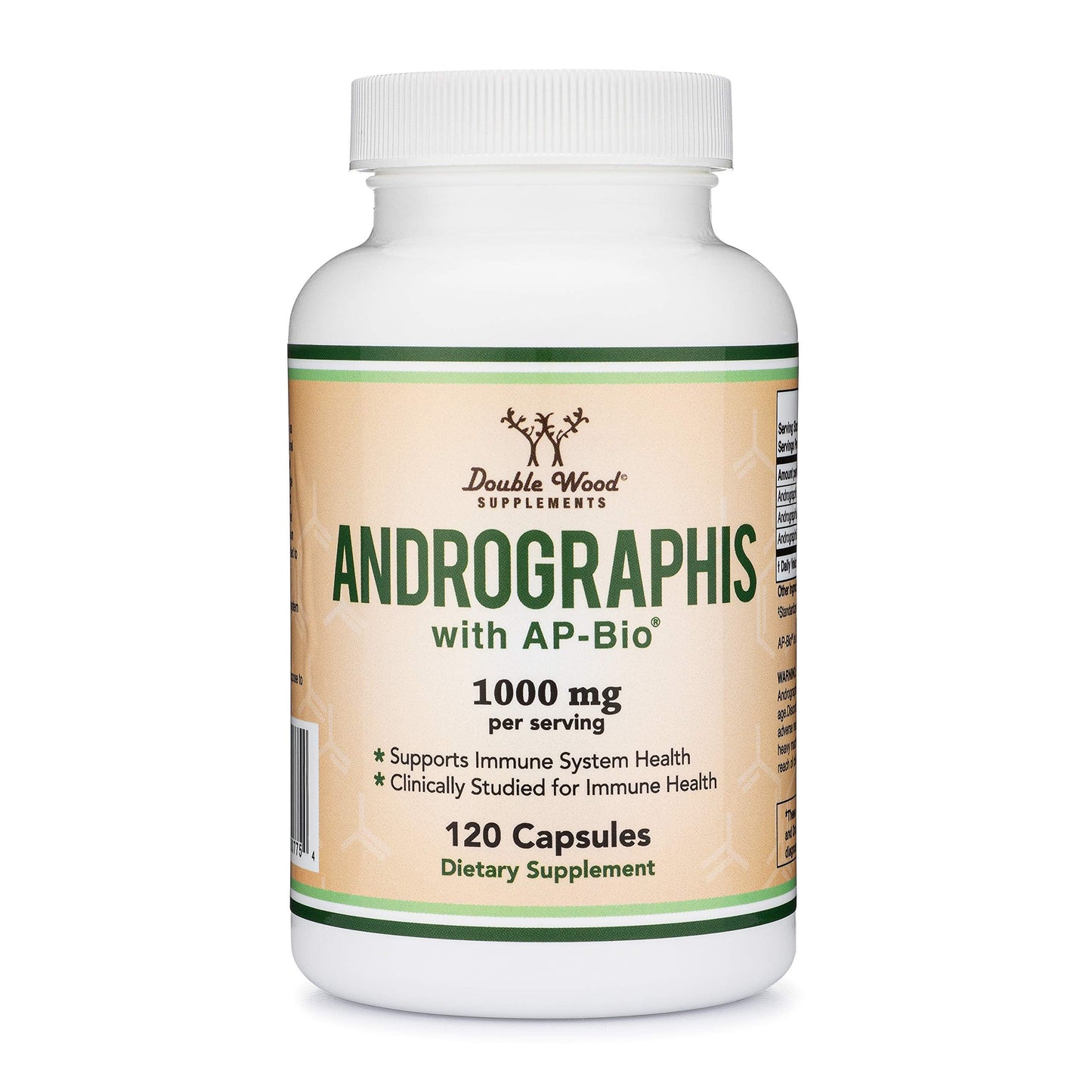 Double Wood Supplements Andrographis 1,000mg AP-Bio 30% Standardized Immune Support Capsules, 120 Count