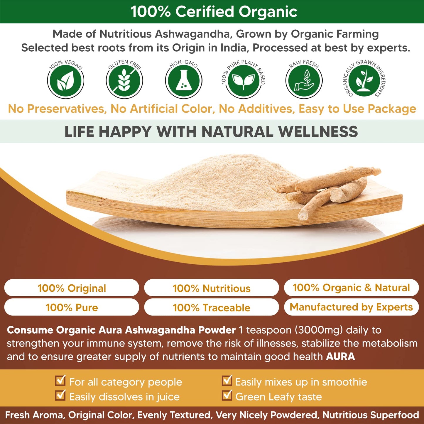 Organic Aura International Ashwagandha Root Powder 8 Oz