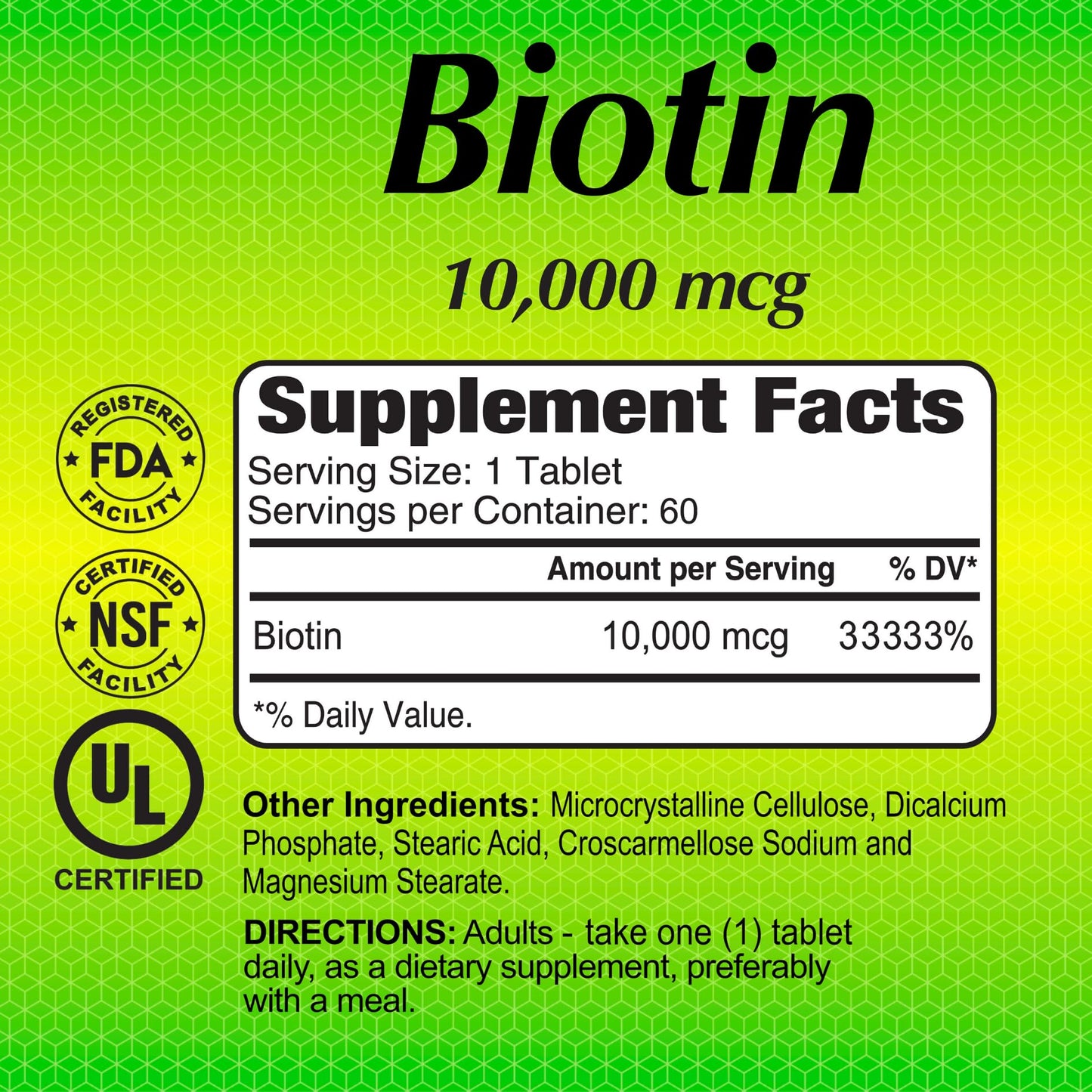 ALFA VITAMINS Biotin 10,000 mcg High Potency Vitamin B7 Supplement for Hair, Skin & Nail Support 120 Tablets