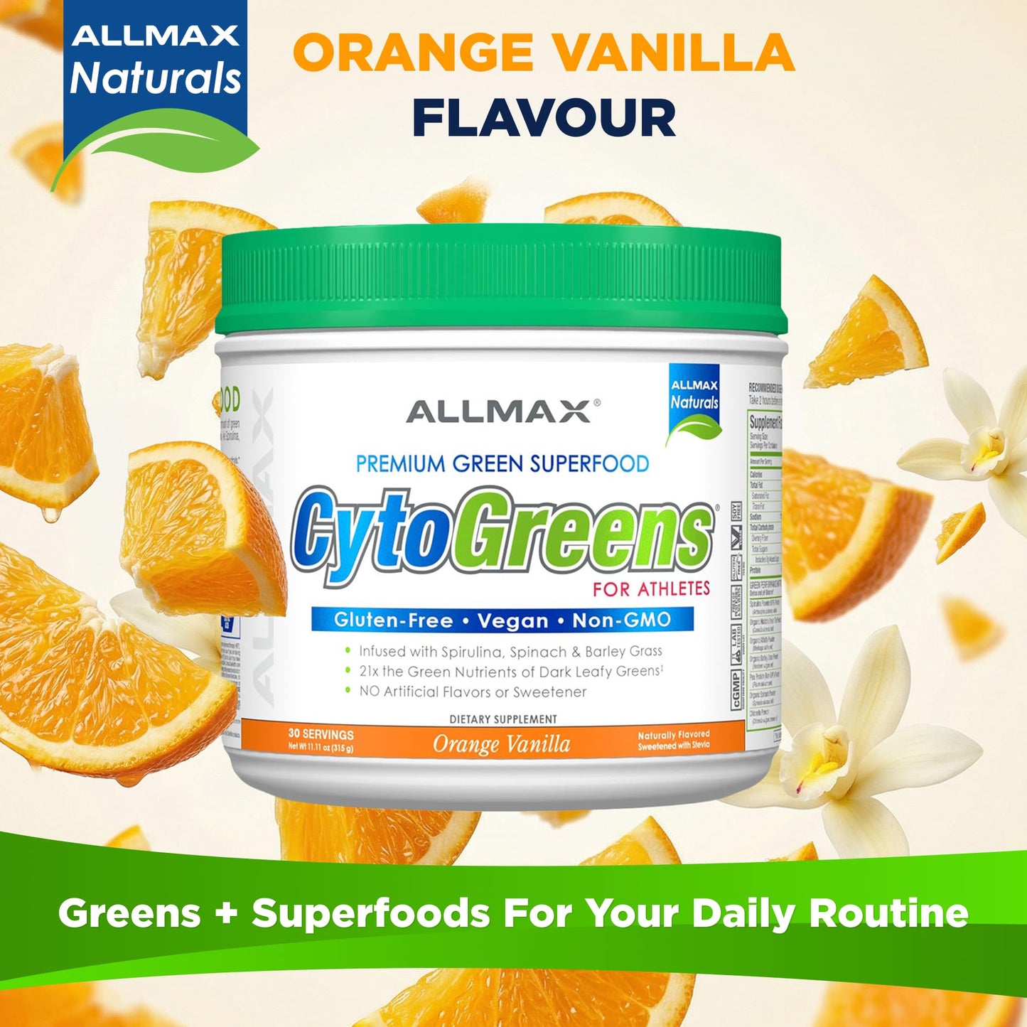ALLMAX CytoGreens Super Greens Powder, Orange Vanilla, 11.11 oz