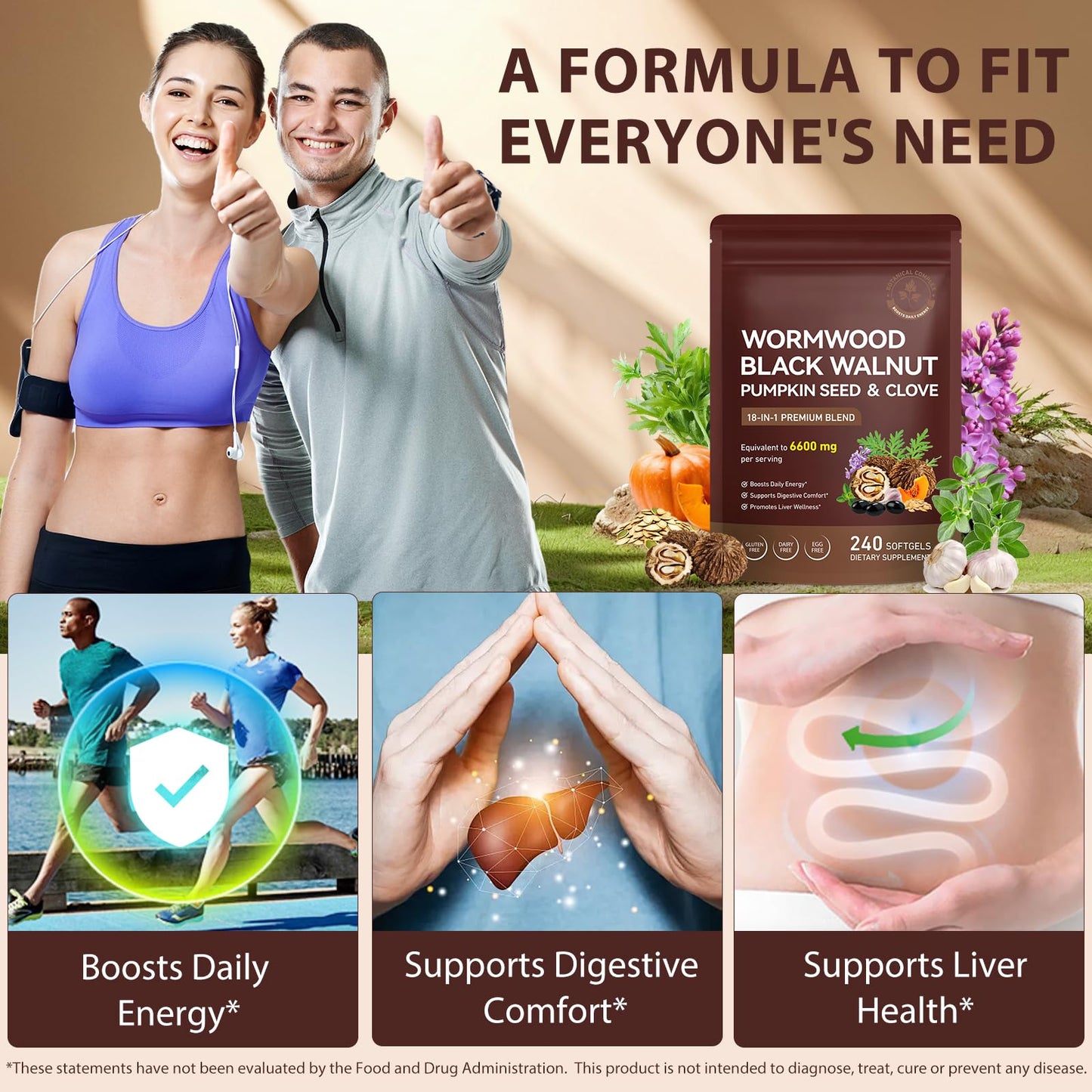 DLOMFVFQ Wormwood Black Walnut Clove Cleanse Herbal Complex for Intestinal & Digestive Balance with Pumpkin Seed Turmeric Garlic Oregano Berberine Softgel 240