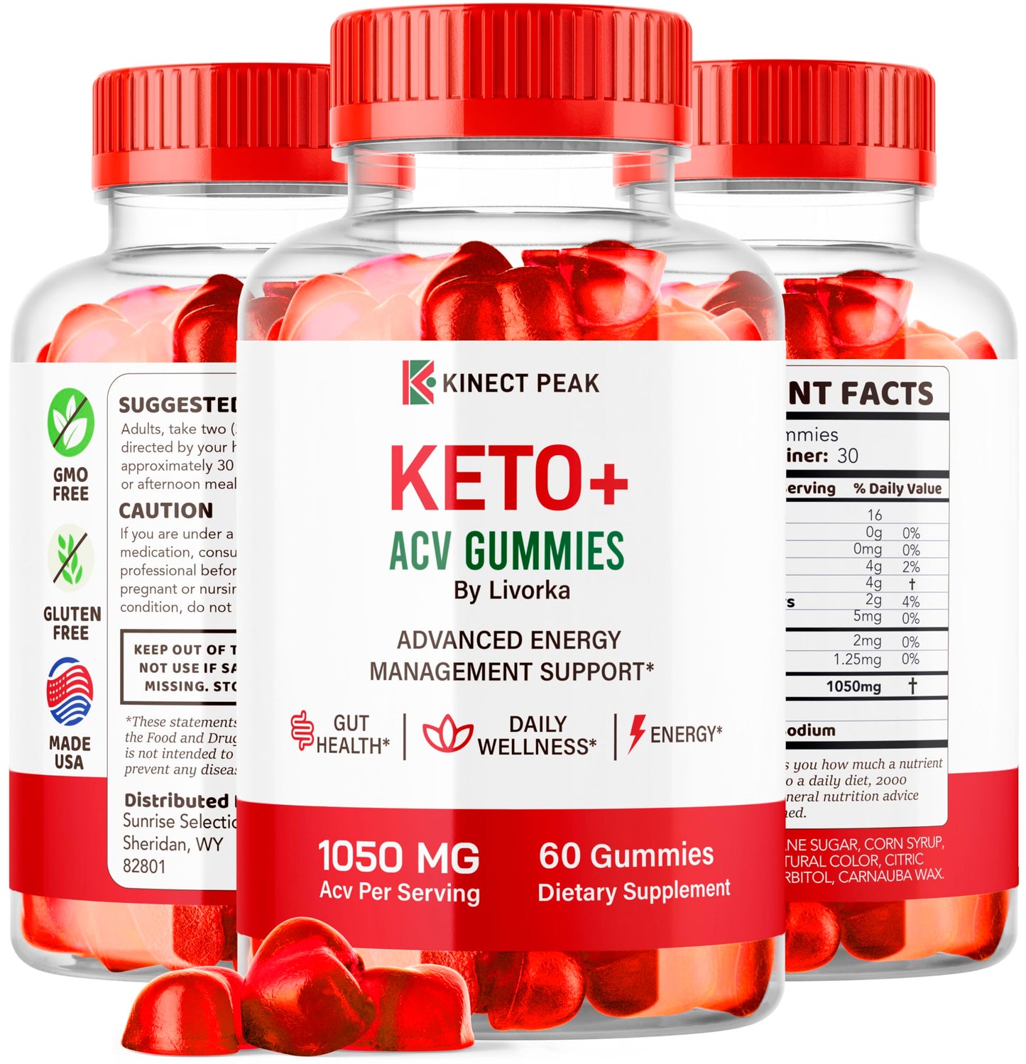 LIVORKA Kinect Peak Keto ACV Gummies, 120 Gummies