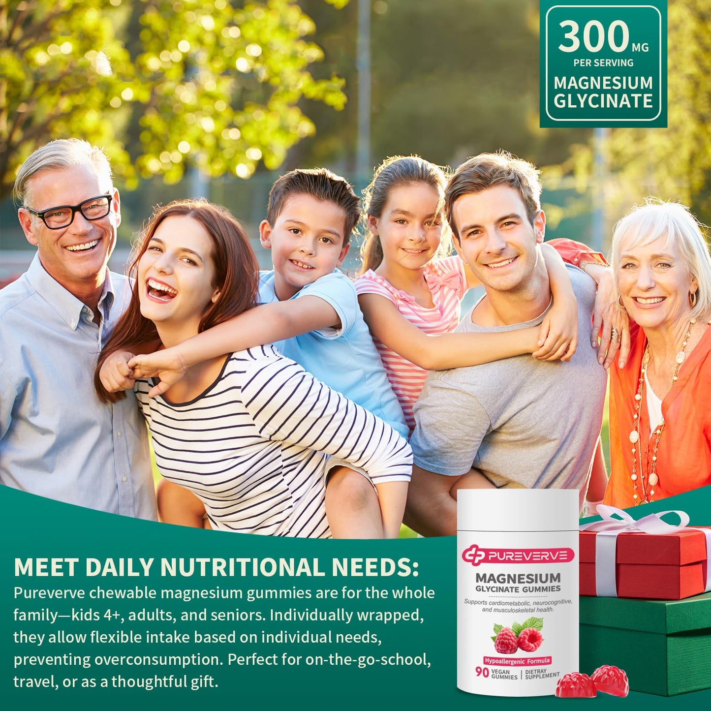 Pureverve Magnesium Glycinate Gummies 300mg, 90 Gummies