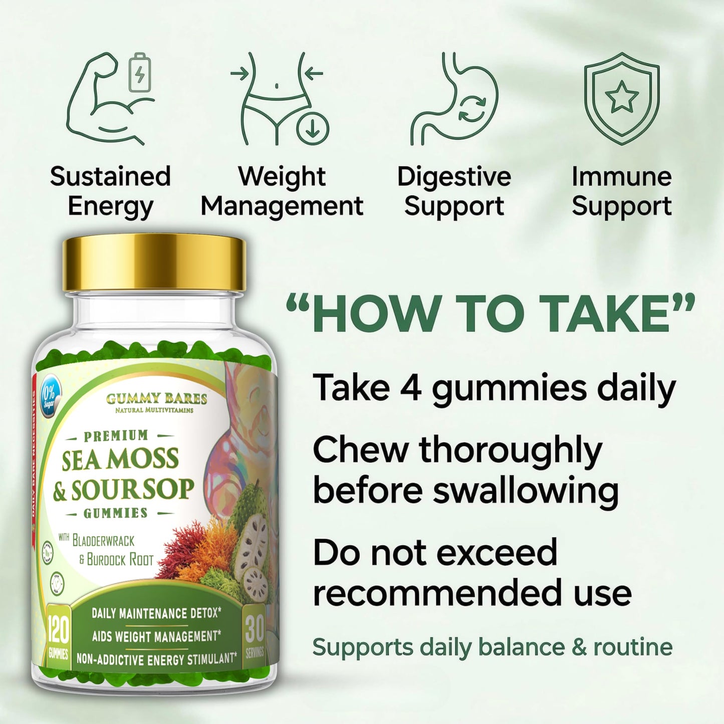 Gummy Bares Natural Multivitamins Sea Moss & Soursop Gummies 120 Count