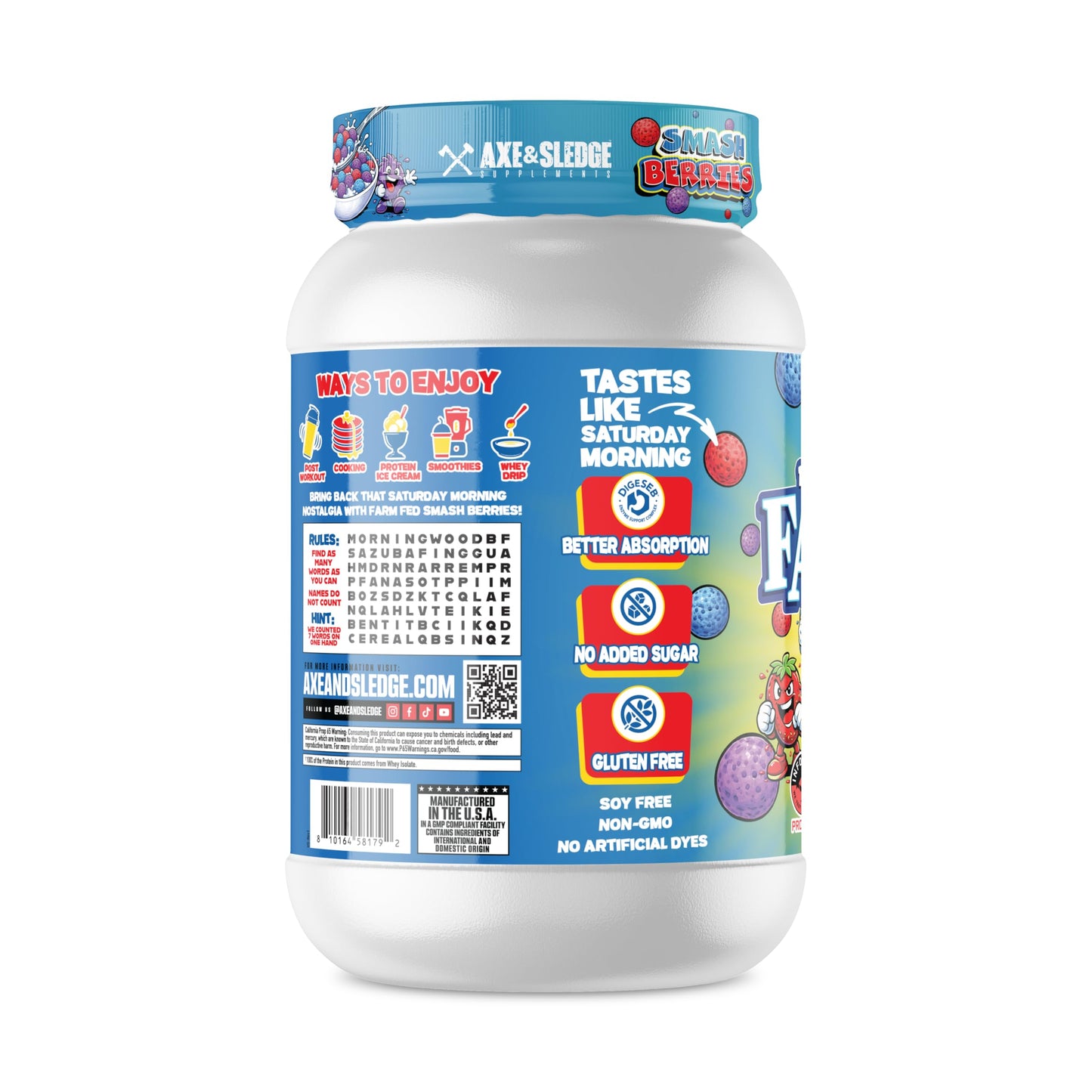 Axe & Sledge Farm Fed 100 Percent Whey Protein Isolate Protein Powder Smash Berries, 1.71 Pound