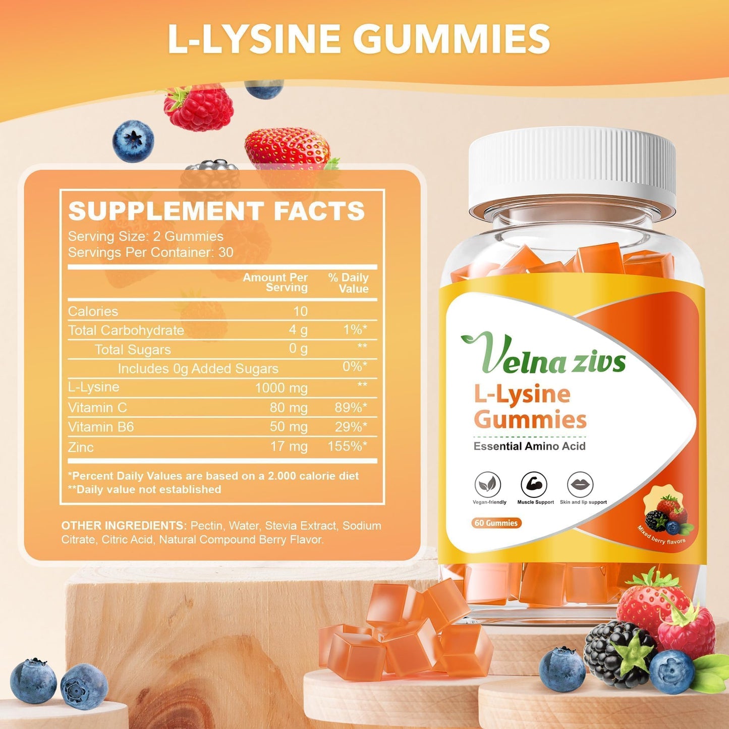 Velna zivs L-Lysine Gummies 1000mg, 60 Gummies