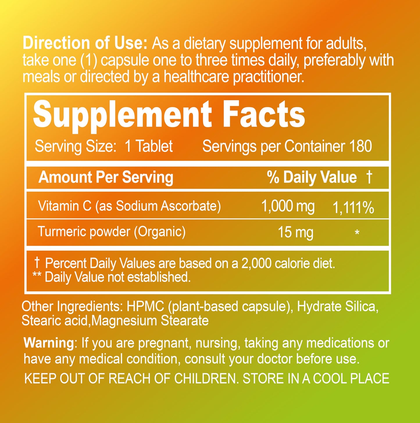 NATURION Buffered Vitamin C 1000 mg with Organic Turmeric Capsule, 180 Count