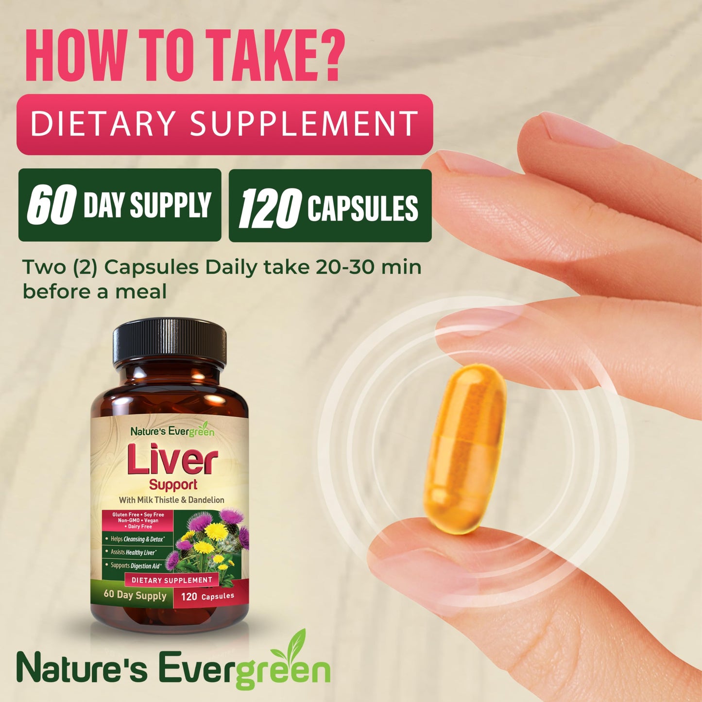 Nature's Evergreen Liver Cleanse Detox & Repair Herbal Liver Support Capsules, 120 Capsules