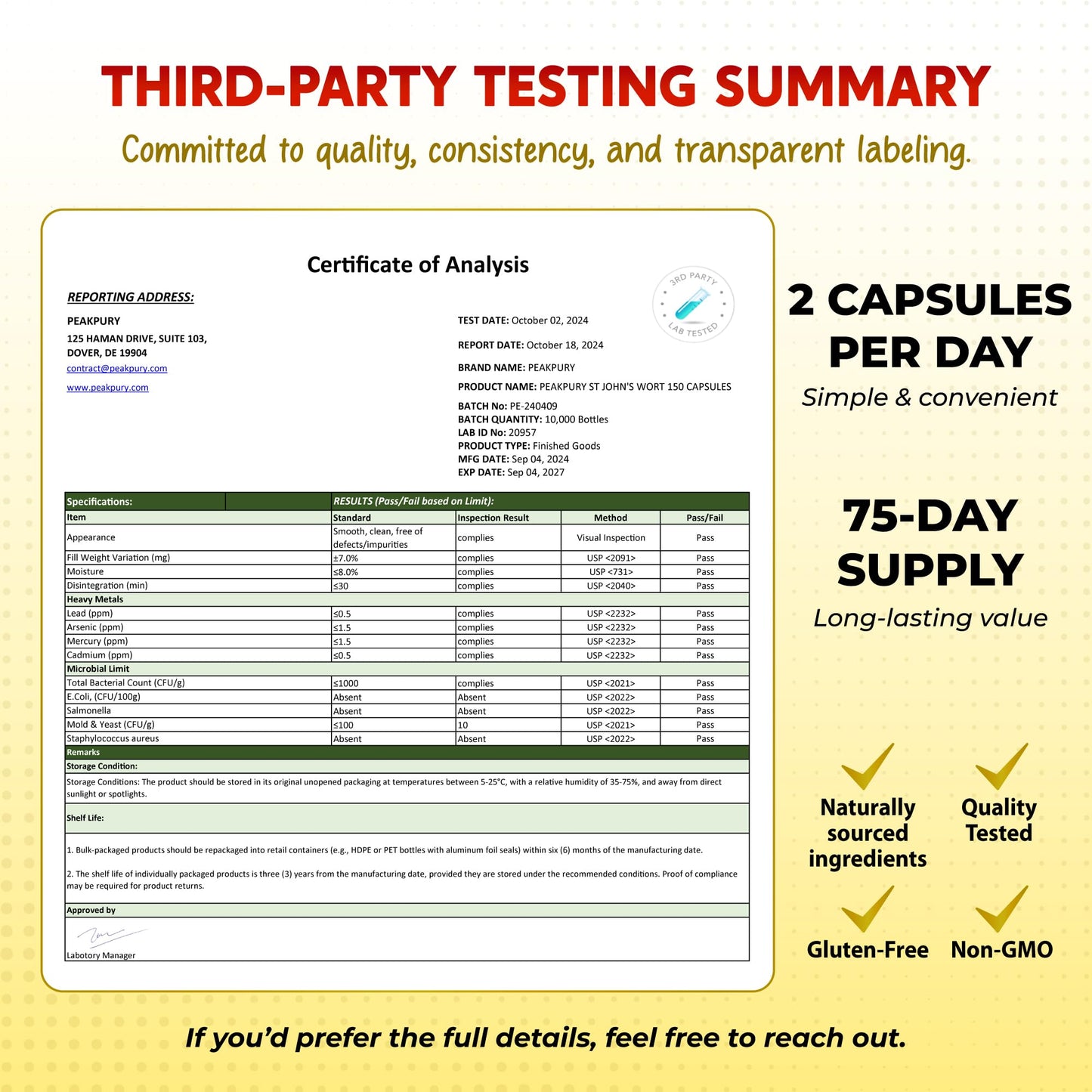 PEAKPURY St. John's Wort, Ashwagandha, Rhodiola Rosea & Chamomile Capsule, 150 Count