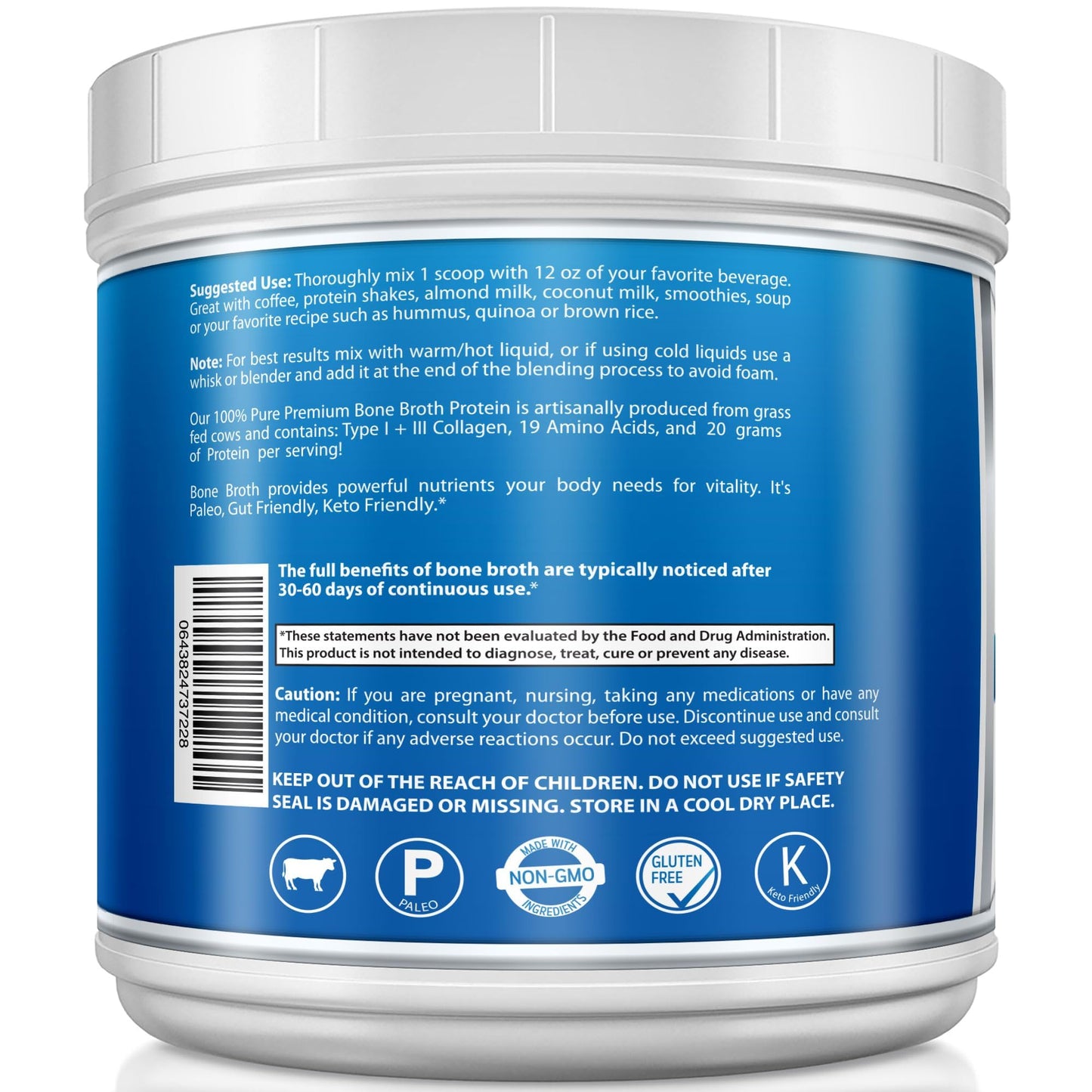 YounGlo Research Bone Broth Beef Protein Powder, 20 oz
