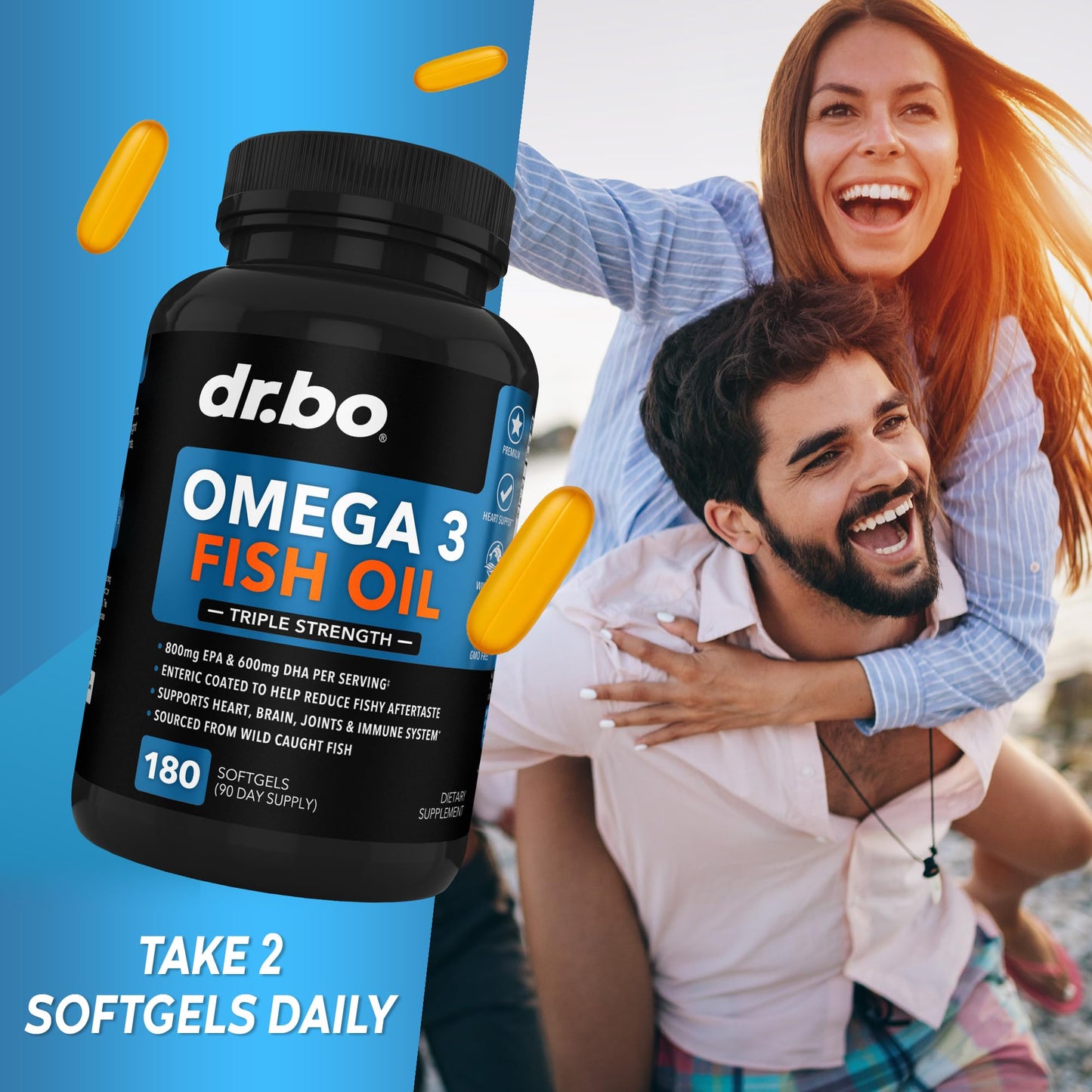 DR. BO Omega 3 Fish Oil Supplements Softgels 180 Count
