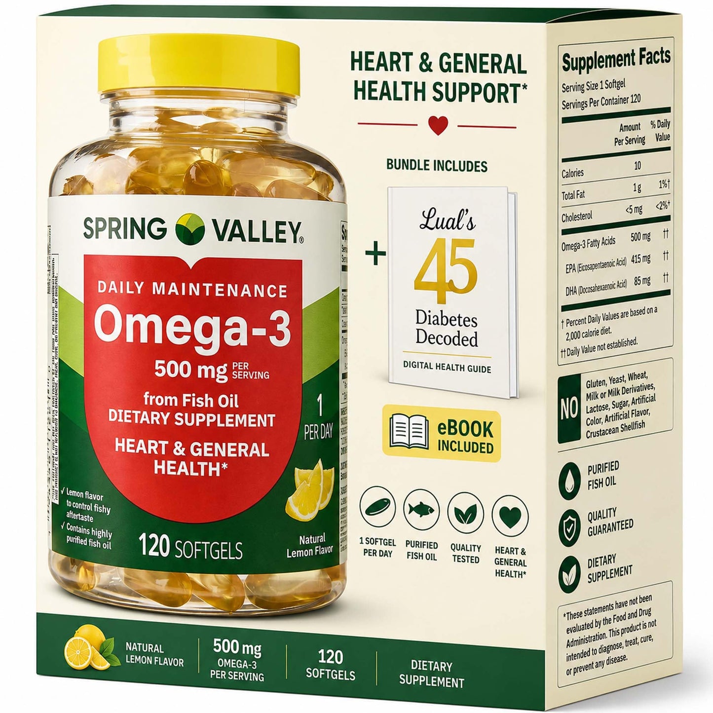 LUAL Omega-3 from Fish Oil 500 mg Softgels 120 Count