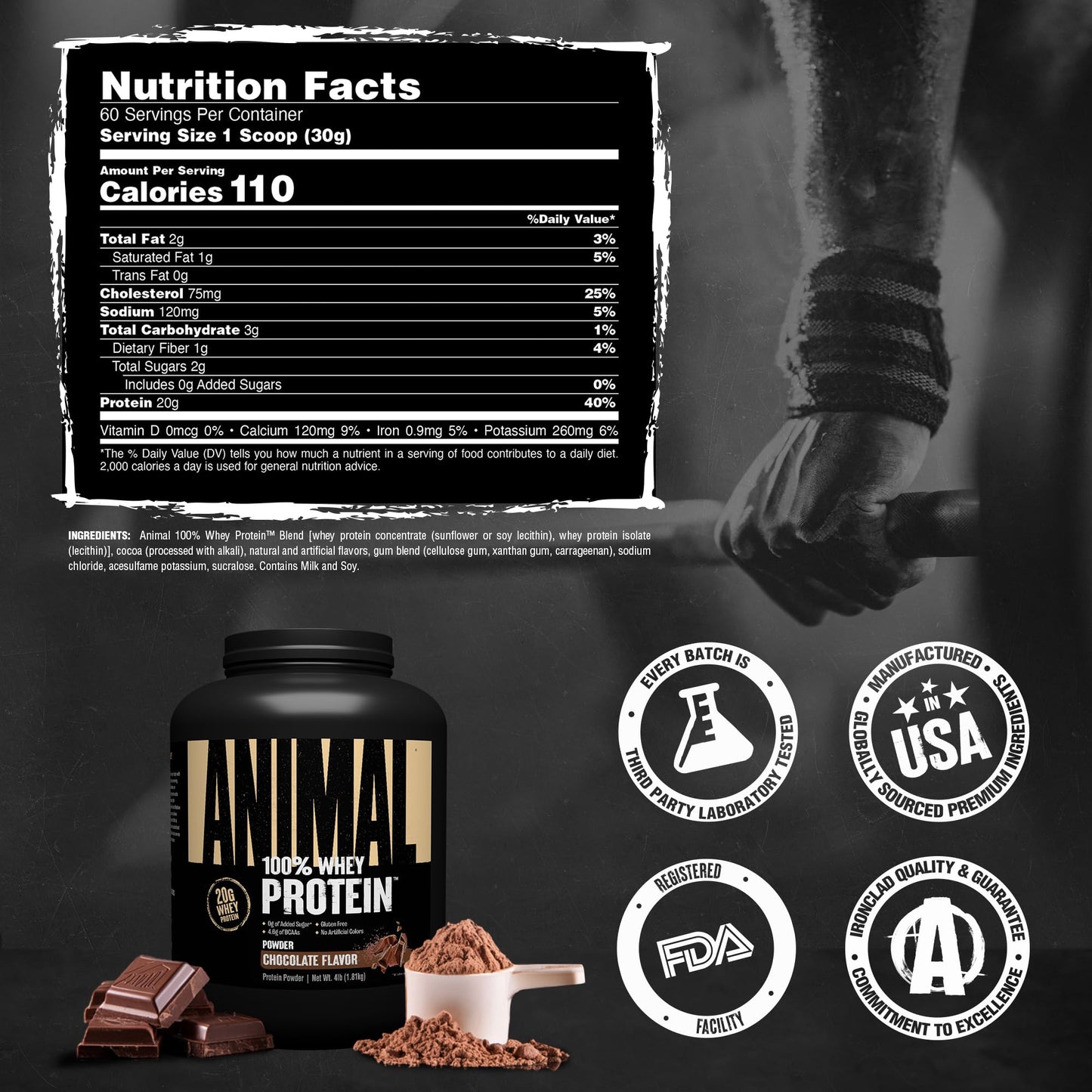 Animal 100% Whey Protein Powder – Whey Blend with BCAA, Chocolate, 64 Servings