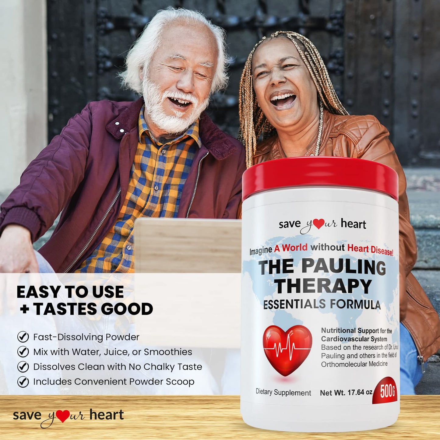 SAVE YOUR HEART Cardio Heart Health Powder Supplement - The Pauling Therapy Essentials Formula (PTEF) Healthy Vitamin C, B-12, L-Lysine, L-Arginine, Magnesium, Zinc + Vitamins, Minerals & Antioxidants, 500