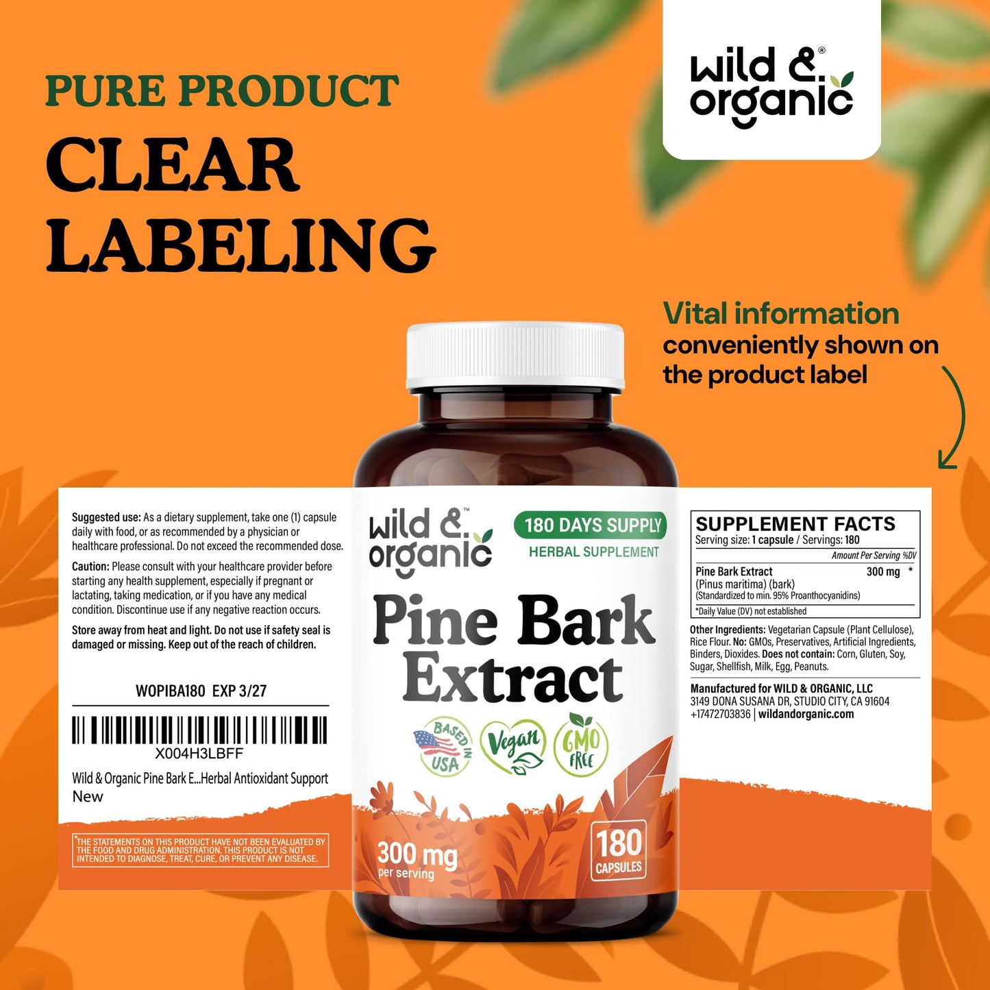 Wild & Organic Pine Bark Extract Capsules 180 Capsules