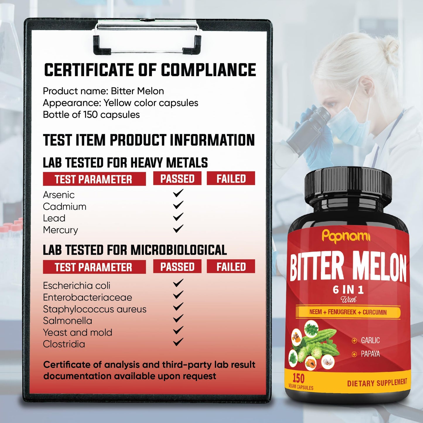 Papnami Organic Bitter Melon Extract Capsules, 150 Count