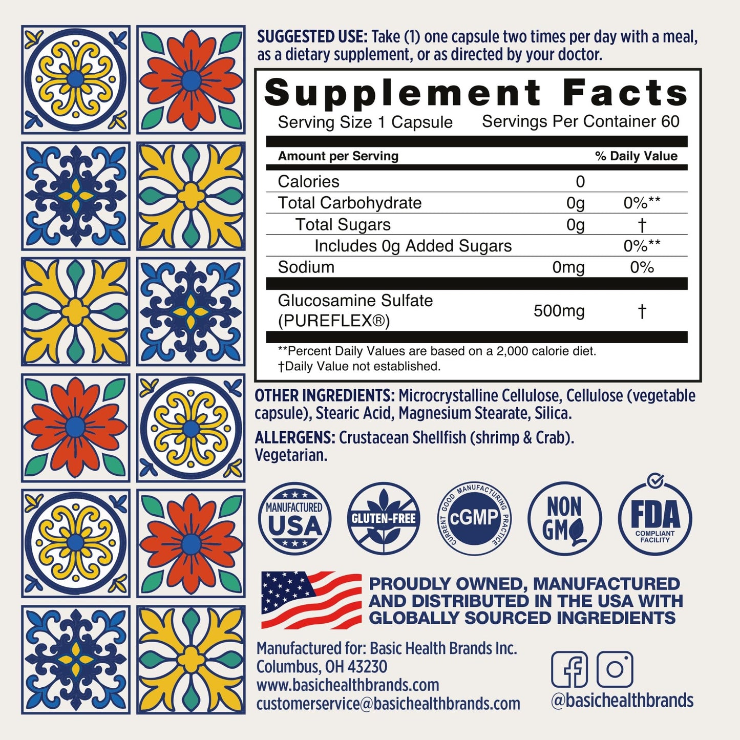 Basic Brands Pura Salud Pureflex Glucosamine Sulfate 500mg Capsule 60 Capsules
