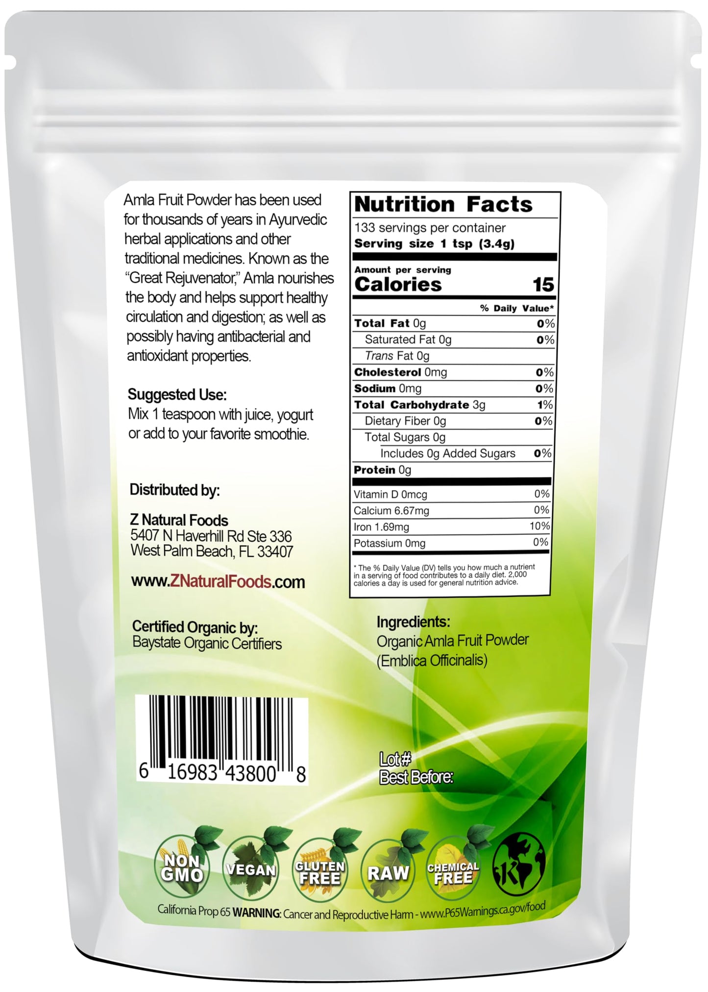 Z Natural Foods Organic Amla Fruit Powder (Amalaki or Indian Gooseberry) Powder 16