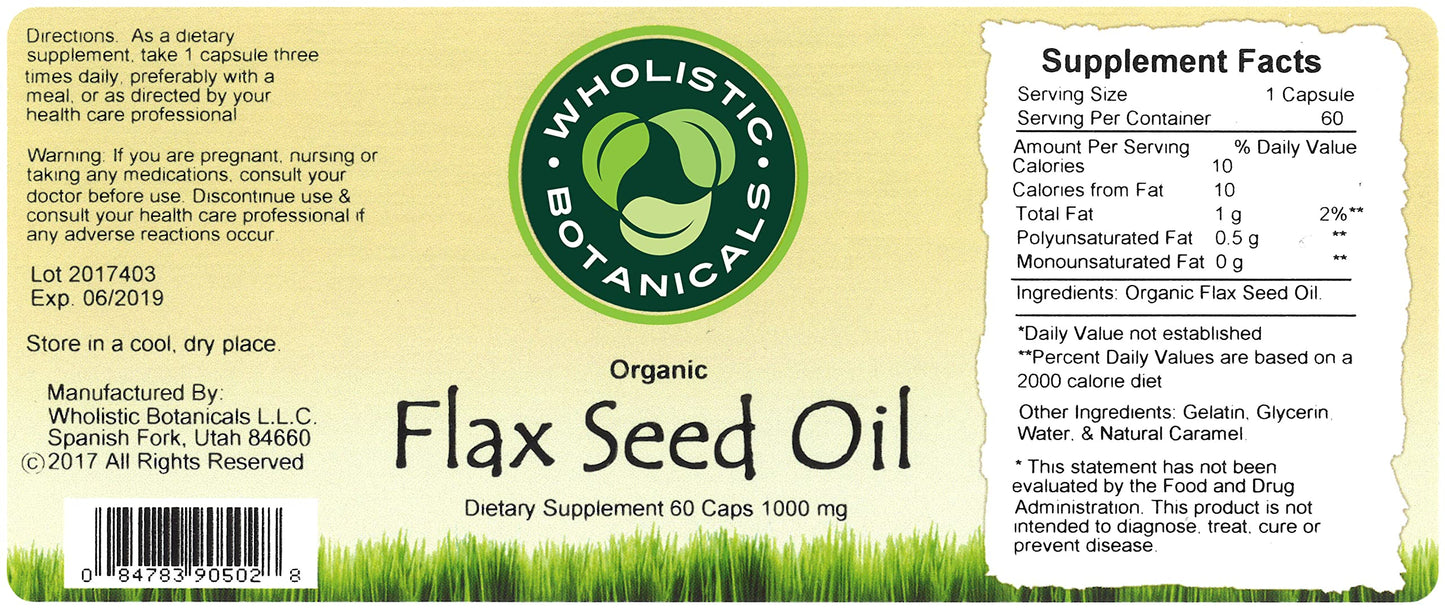 Wholistic Botanicals Flax Seed Oil Capsule 60 Count
