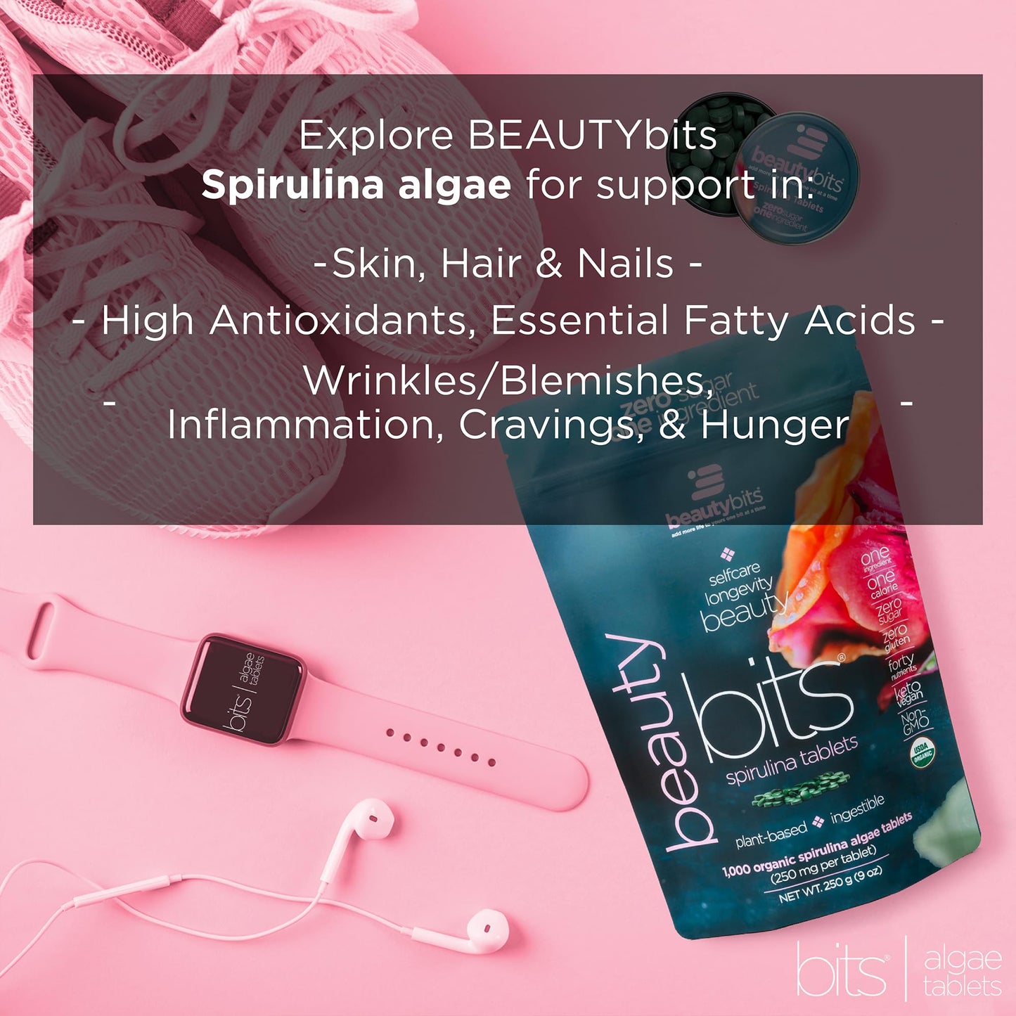 ENERGYBITS BEAUTYbits Organic Spirulina Tablets, 900 Tablets