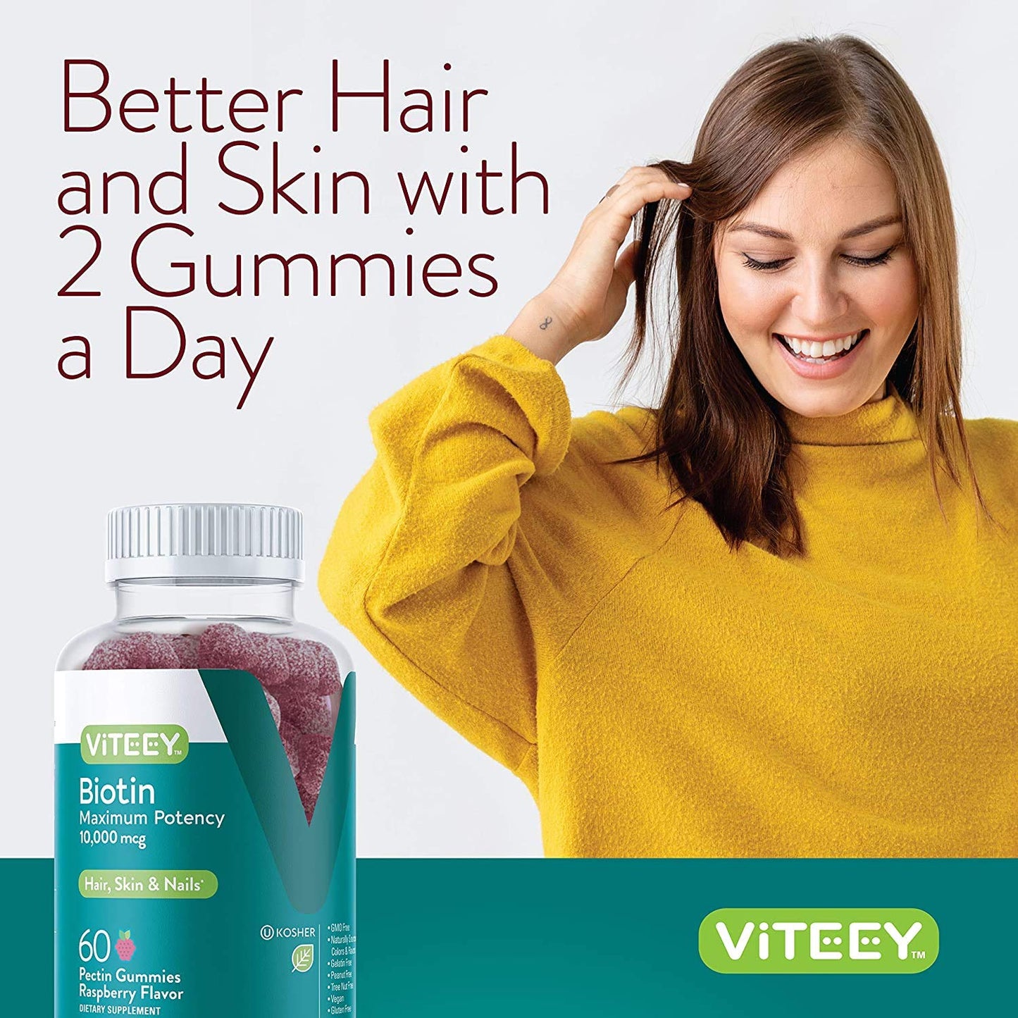 Viteey Biotin Gummies 10,000 mcg, 60 Count