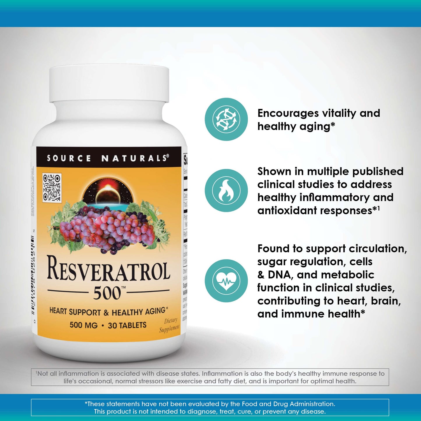 Source Naturals Resveratrol 550, Heart Support & Healthy Aging, 500 mg, 30 Tablets