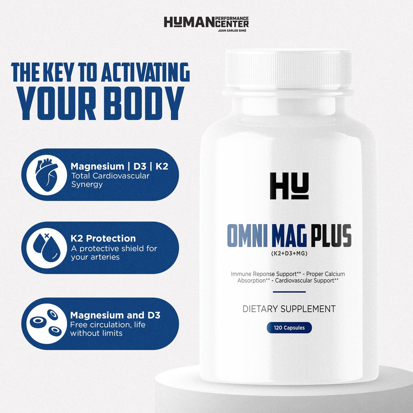 HUMAN PERFORMANCE CENTER JUAN CARLOS SIMO Omni MAG Plus Vitamin D3 K2 Magnesium Supplement 1 Capsule