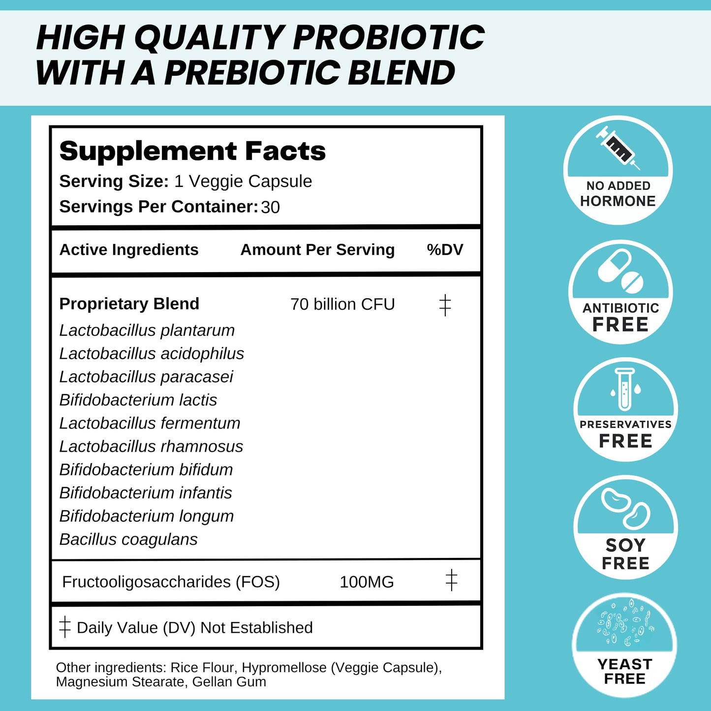 Nature's Base Probiotics 70 Billion CFU with Prebiotics for Women & Men Capsules 30 Count