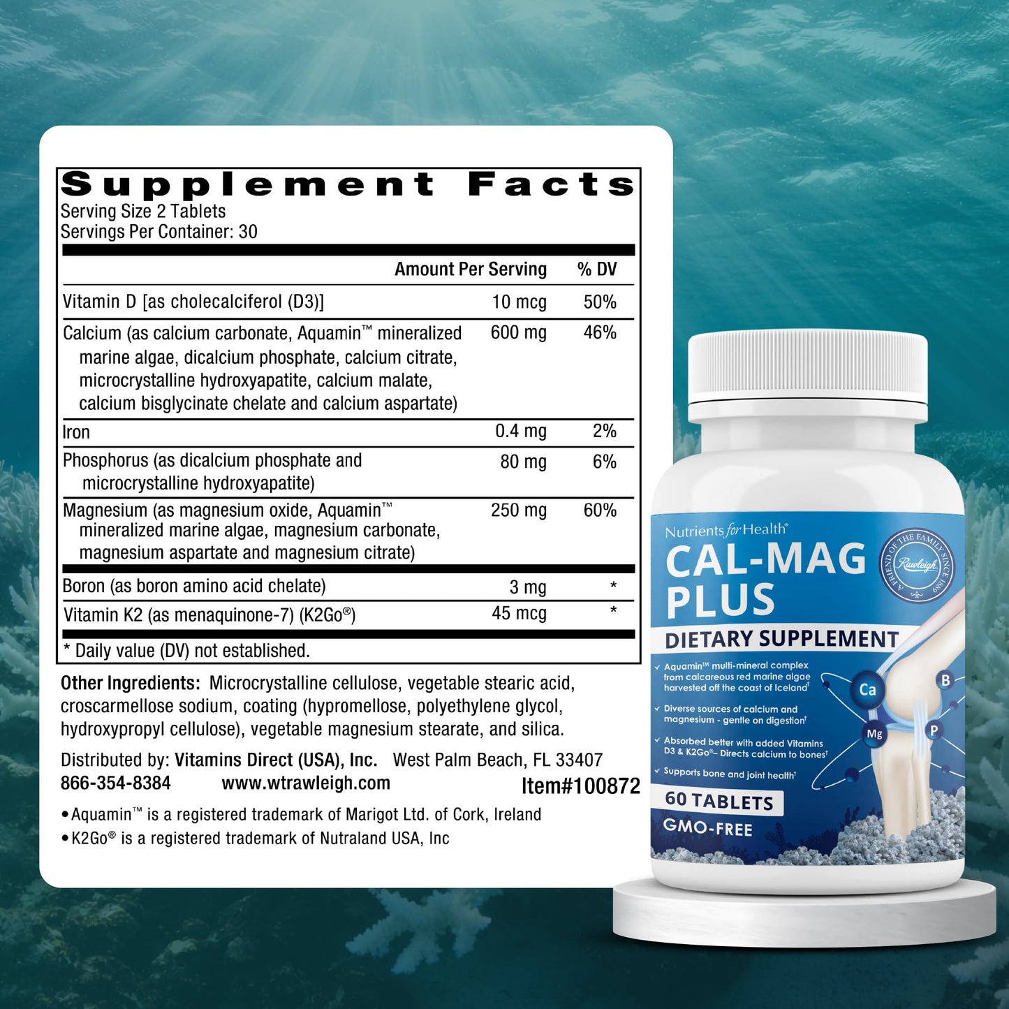 Rawleigh Calcium Magnesium with Aquamin Marine Algae Caplets 60 Count