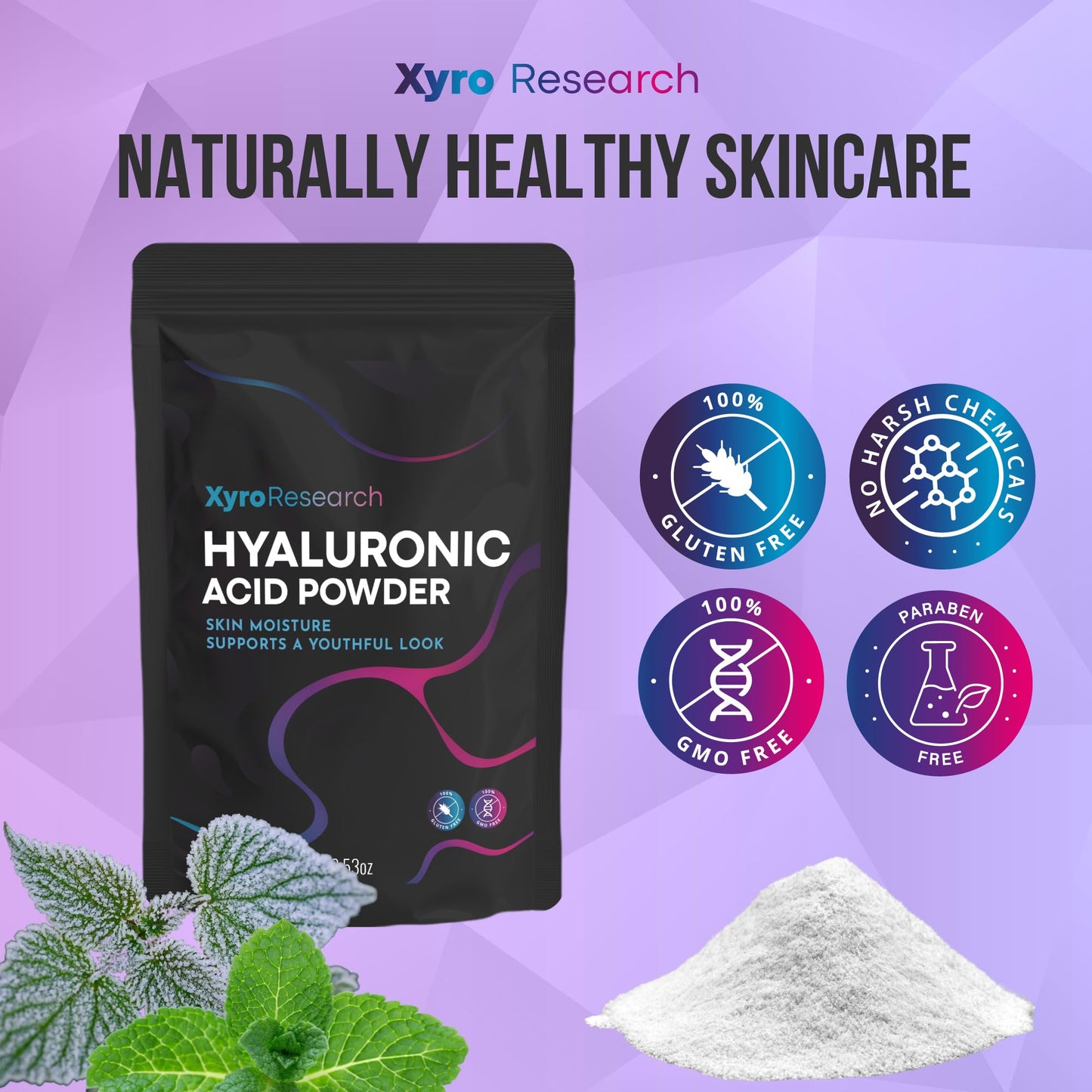 Xyro Research Hyaluronic Acid Powder for Skin, 3.53 oz