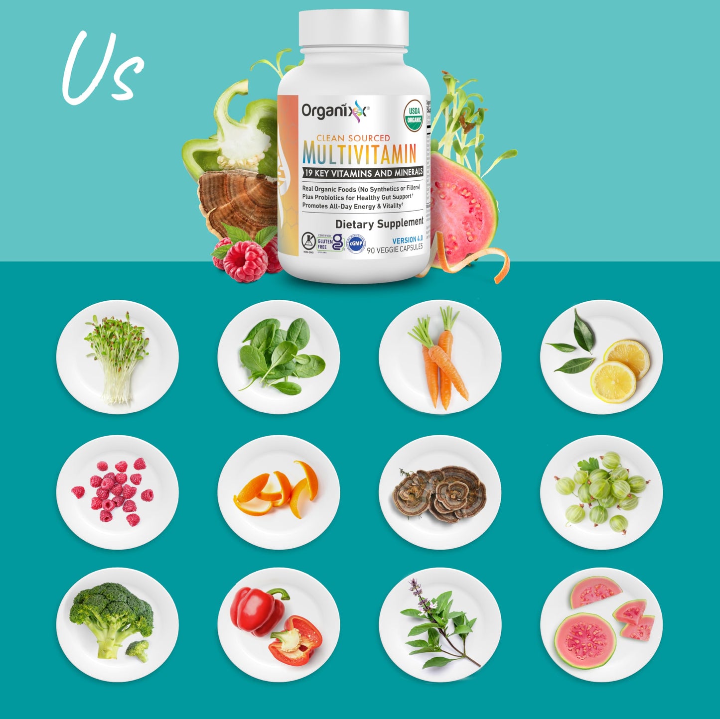 Organixx Clean Sourced Multivitamin for Women & Men Capsules, 90 Capsules