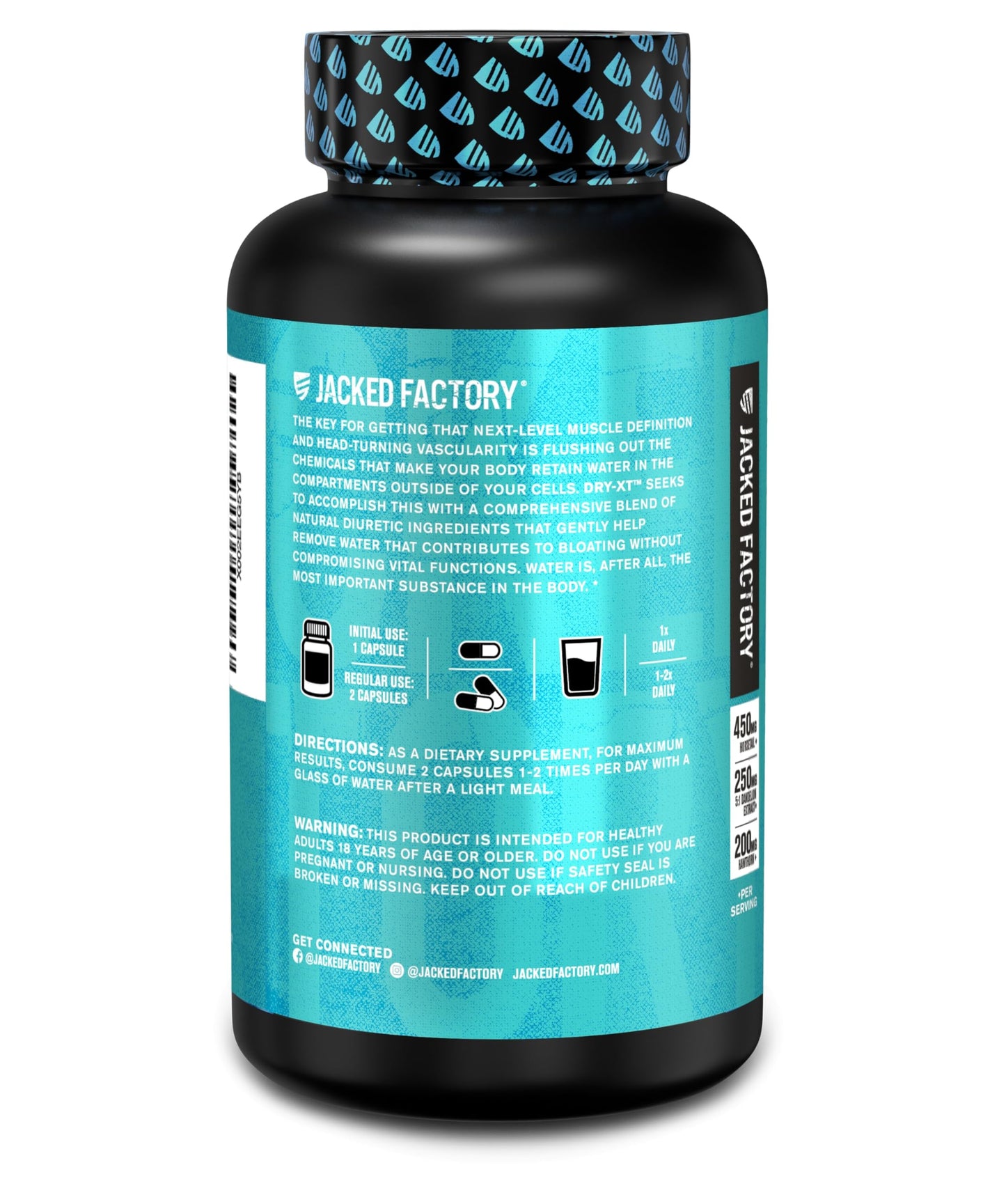 Jacked Factory Dry-XT Diuretic Water Pills Capsules 120 Count