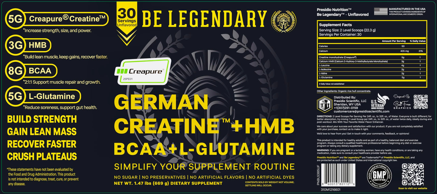 Presidio Nutrition Creapure German Creatine + HMB Powder 1.48 Pound