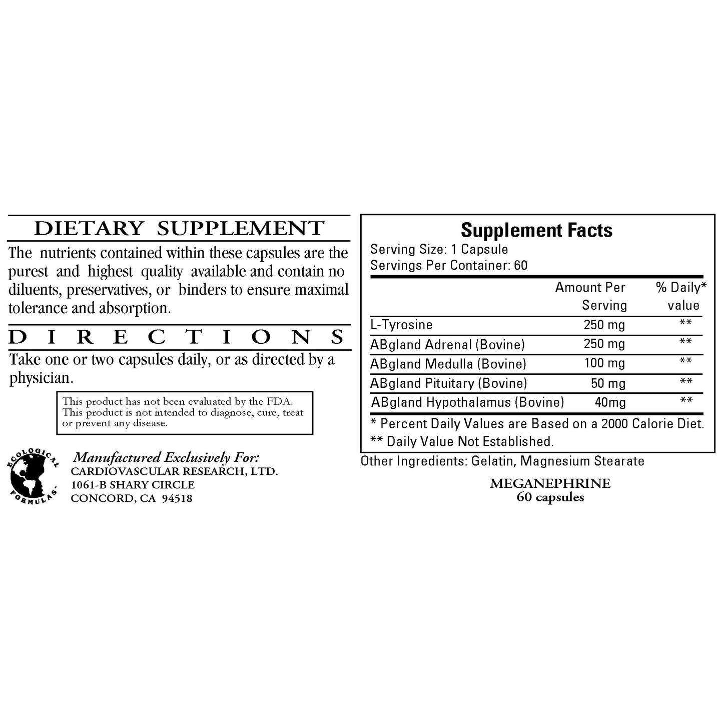 Ecological Formulas - Cardiovascular Research Meganephrine Capsules, 60 Capsules
