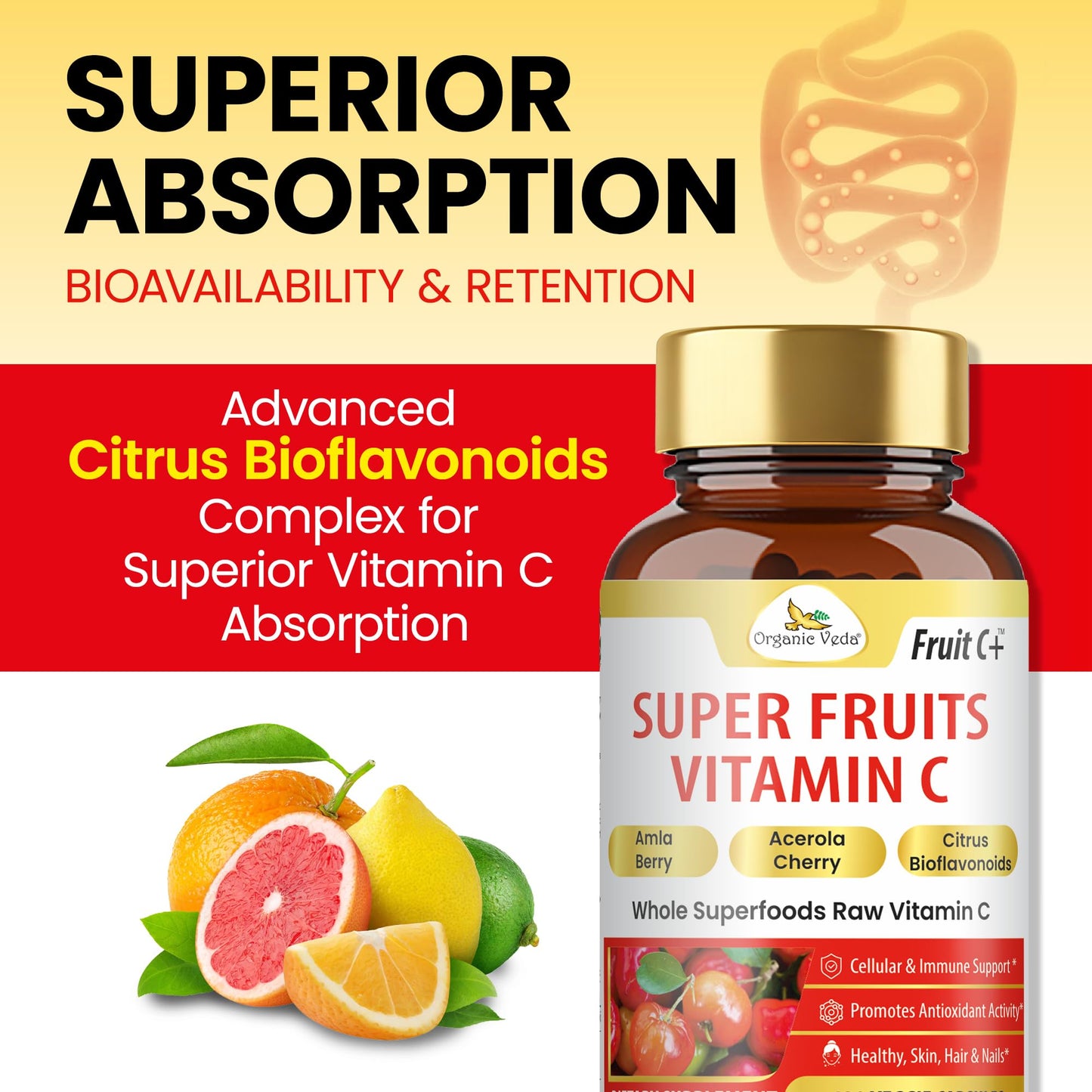 Organic Veda Super Fruits Vitamin C Supplement Capsules, 120 Capsules
