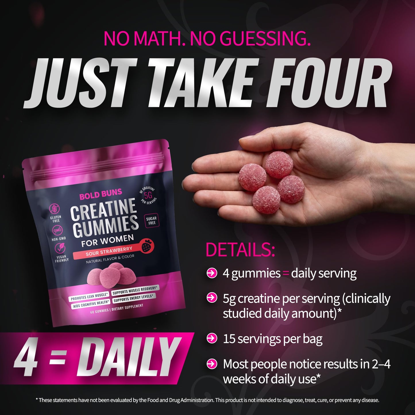 Bold Buns Creatine Monohydrate Gummies for Women 60 Count