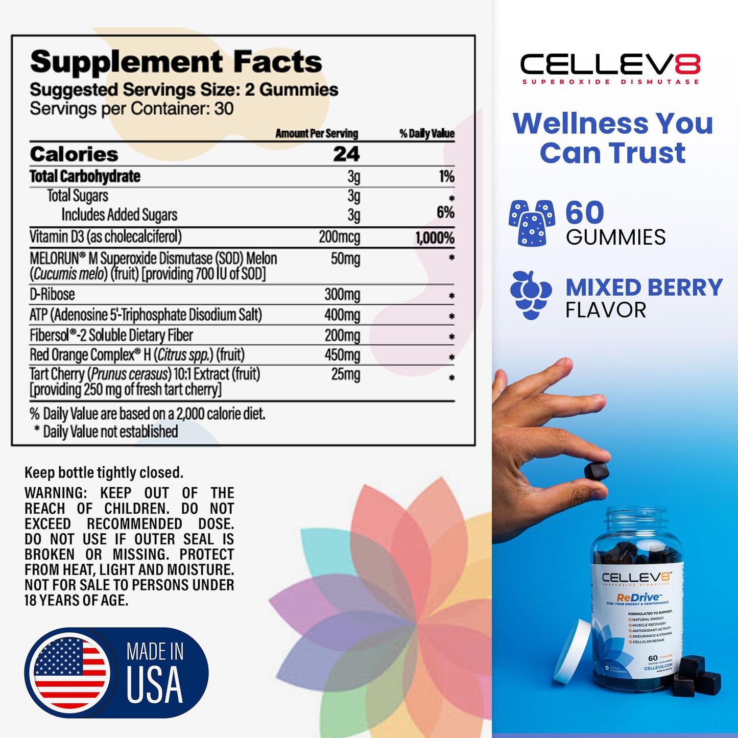 Cellev8 Superoxide Dismutase ReDrive Performance Gummies 60 Count