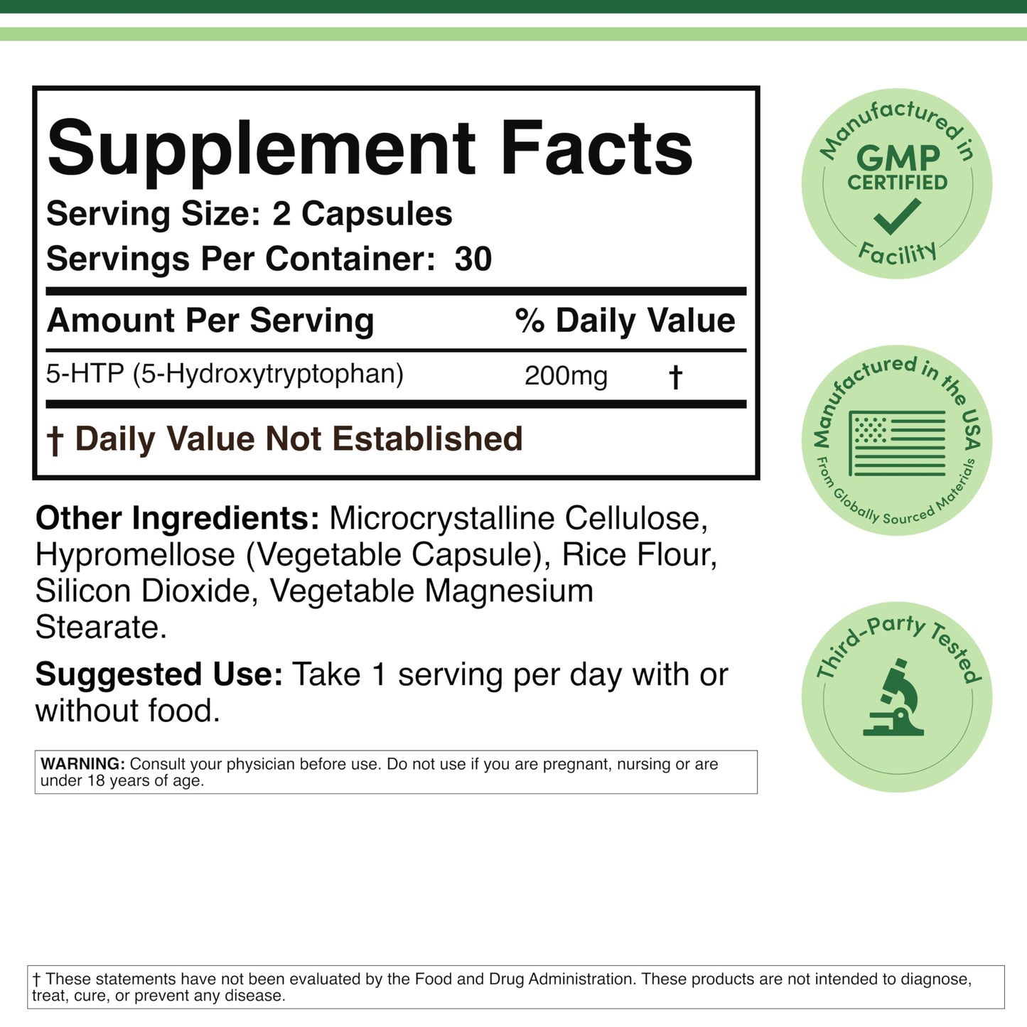 Double Wood Supplements 5HTP Capsules 60 Count