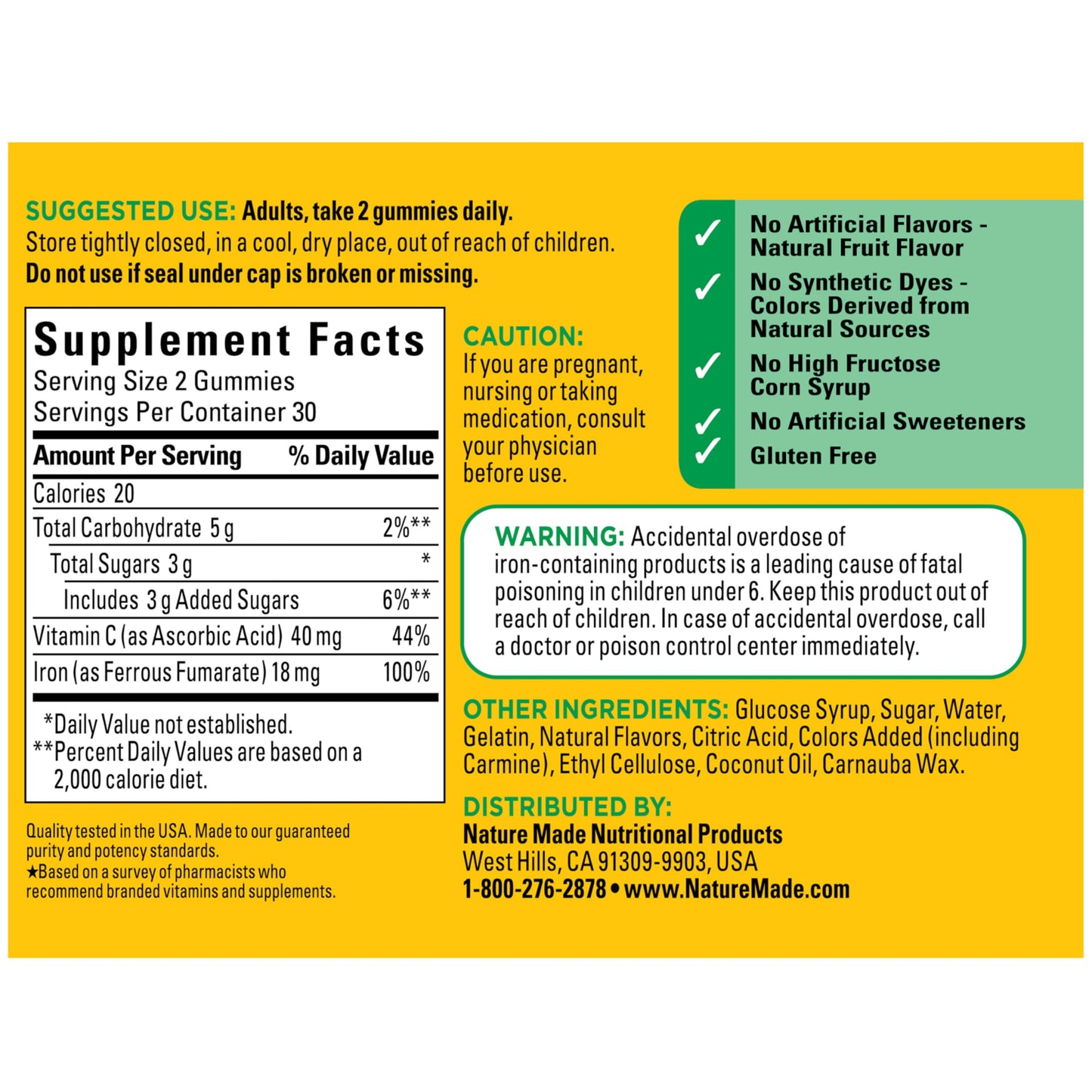 Nature Made Iron Gummies with Vitamin C, 18 mg per serving, 60 Count