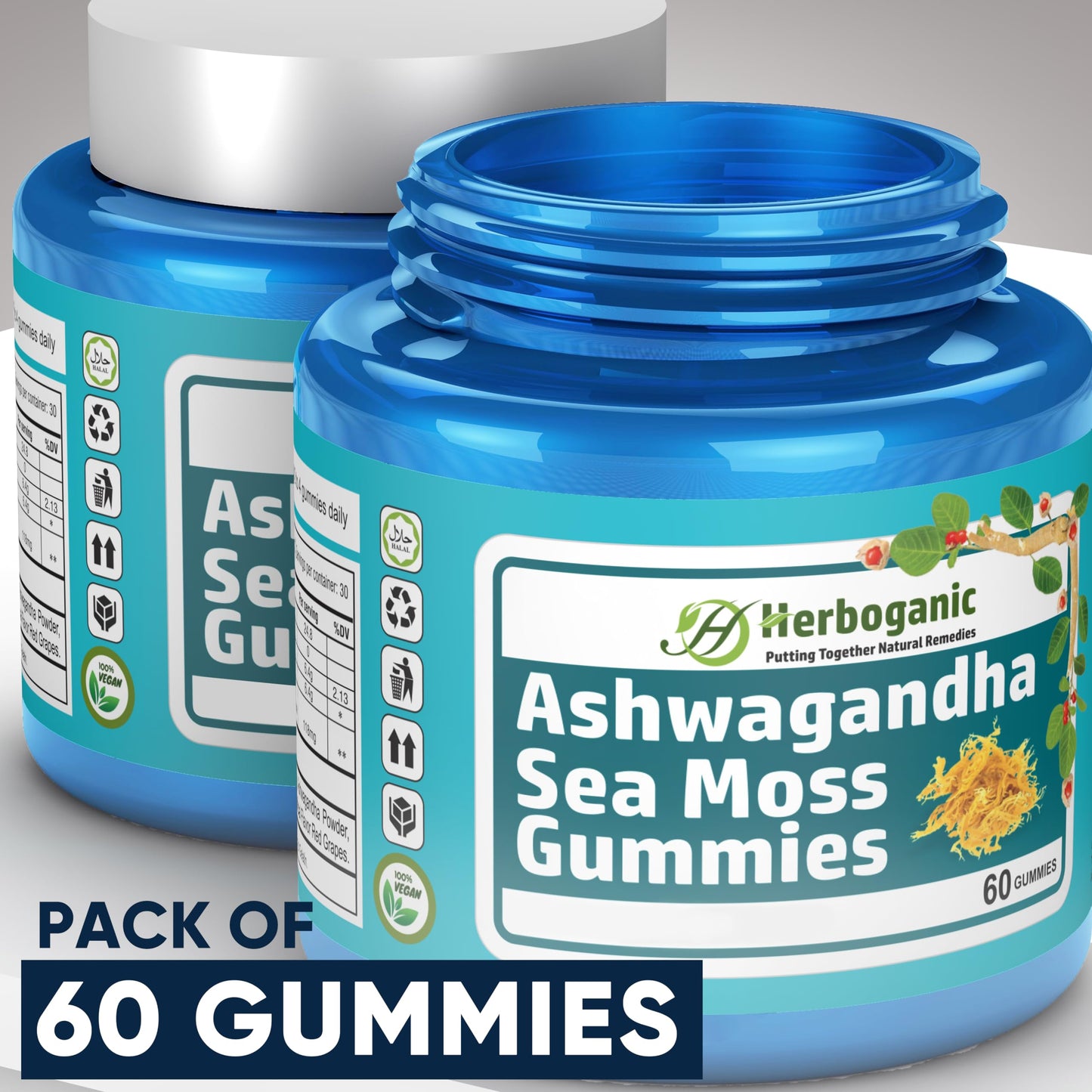 HERBOGANIC Ashwagandha Sea Moss Gummies 60 Count
